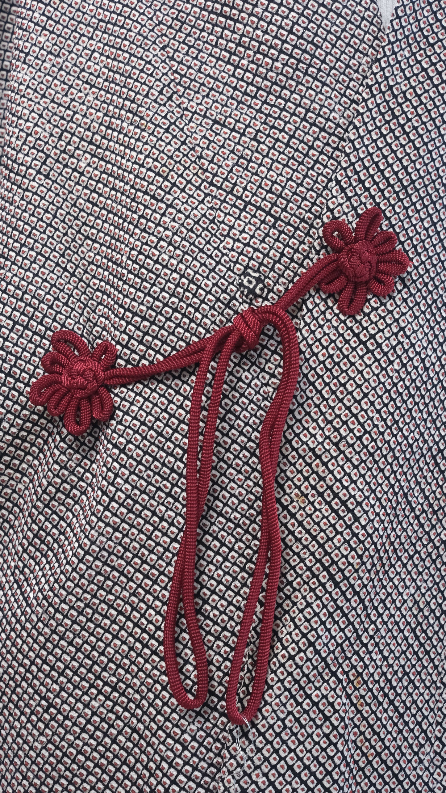 Black & Red Shibori Haori with Tsuzimi Motif Lining