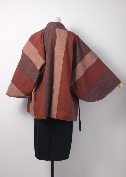 Earth Tone Stripes Haori with Cloud-Like Lining