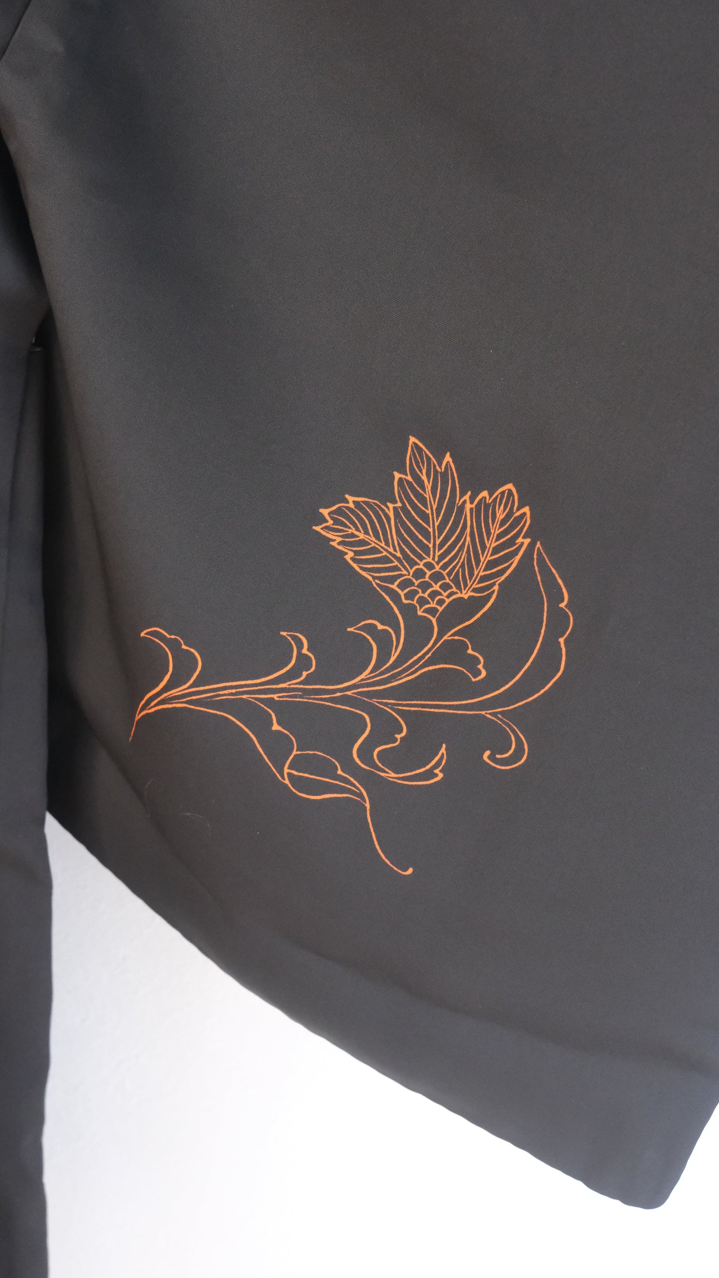 Black Silk Haori with Orange Embroidered Peony Motif