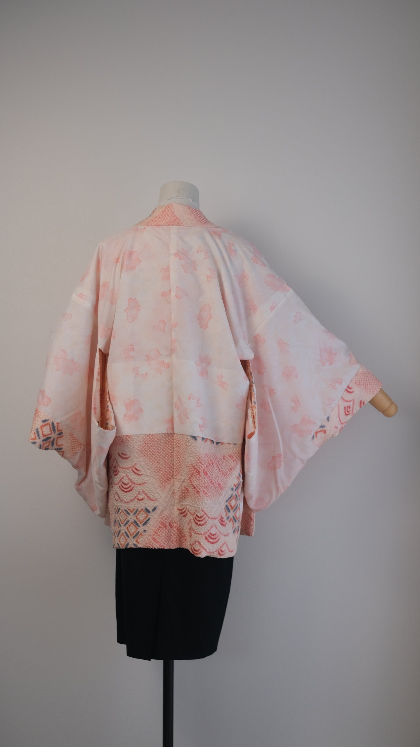 Peach Blush & Indigo Shibori Haori with Asanoha and Seigaiha Motifs