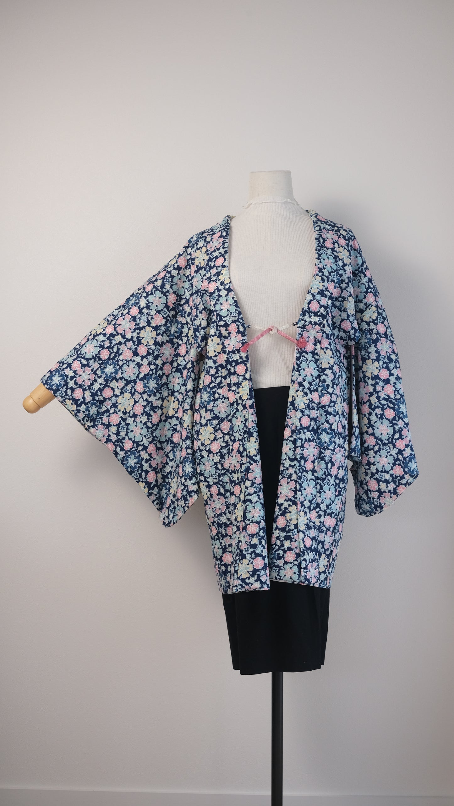 Pastel Blossoms on Deep Indigo Haori
