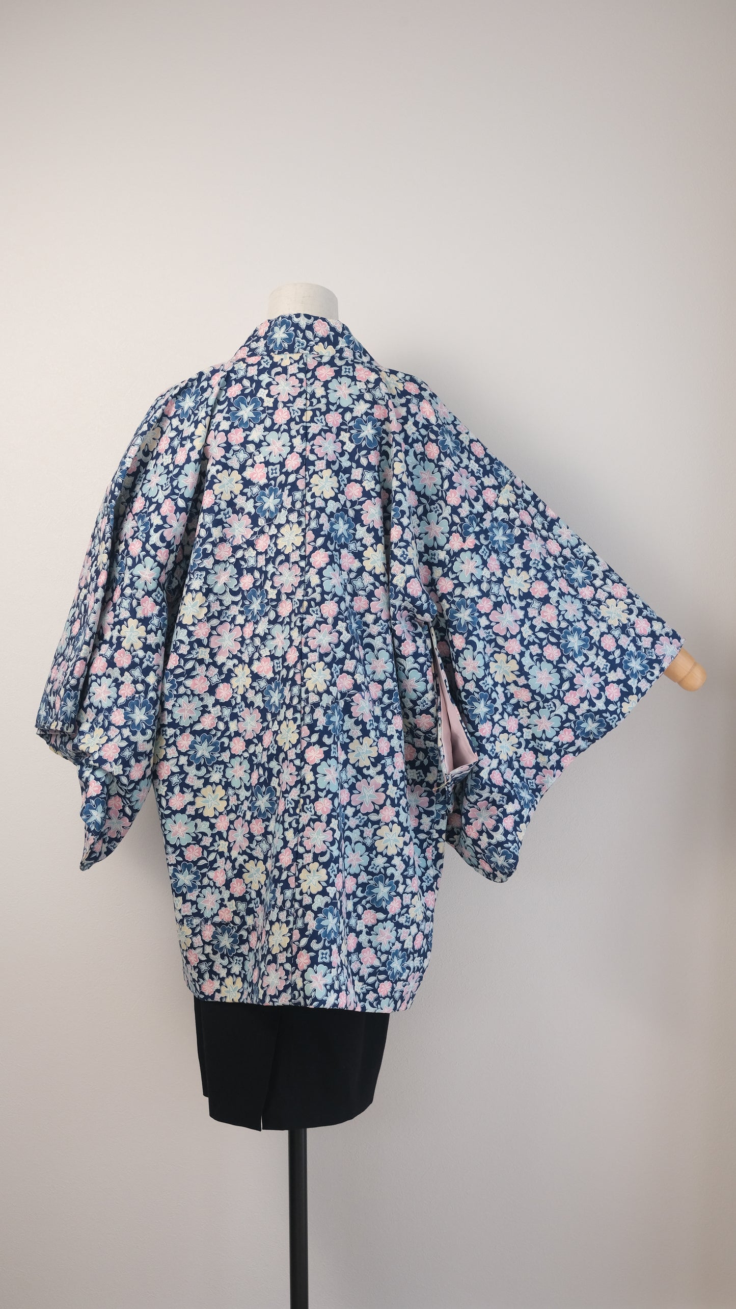 Pastel Blossoms on Deep Indigo Haori