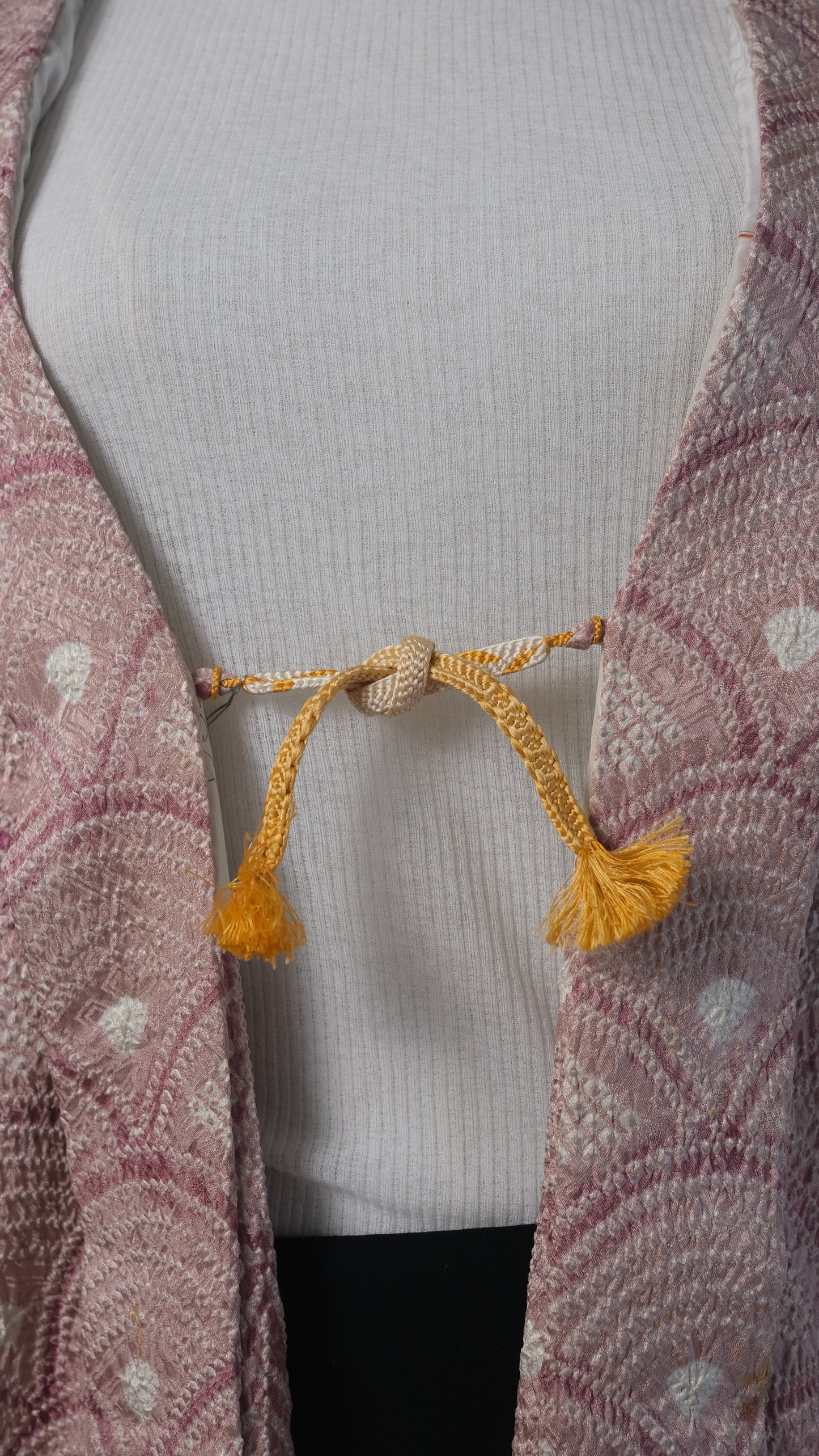 Dusty Rose Shibori Haori with Wave Motif and Playful Lining