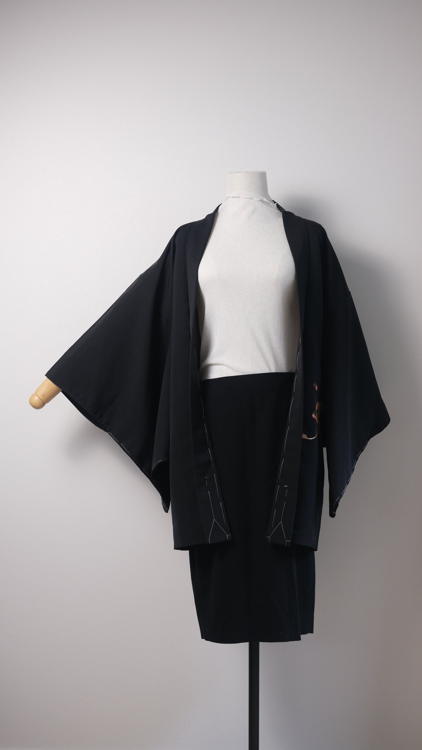 Black Haori with Gold Fan & Floral Motif