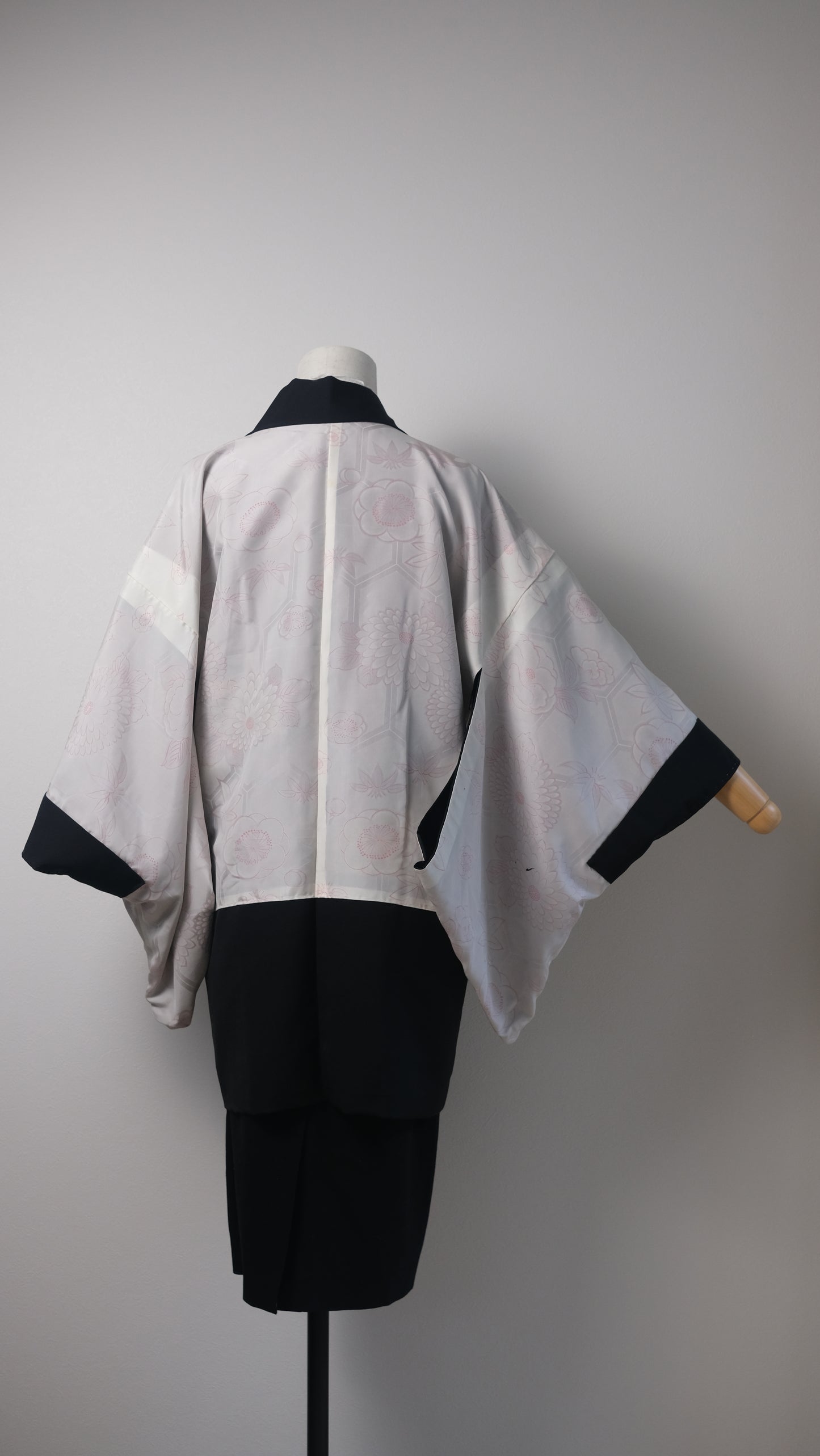 Black Haori with Gold Fan & Floral Motif