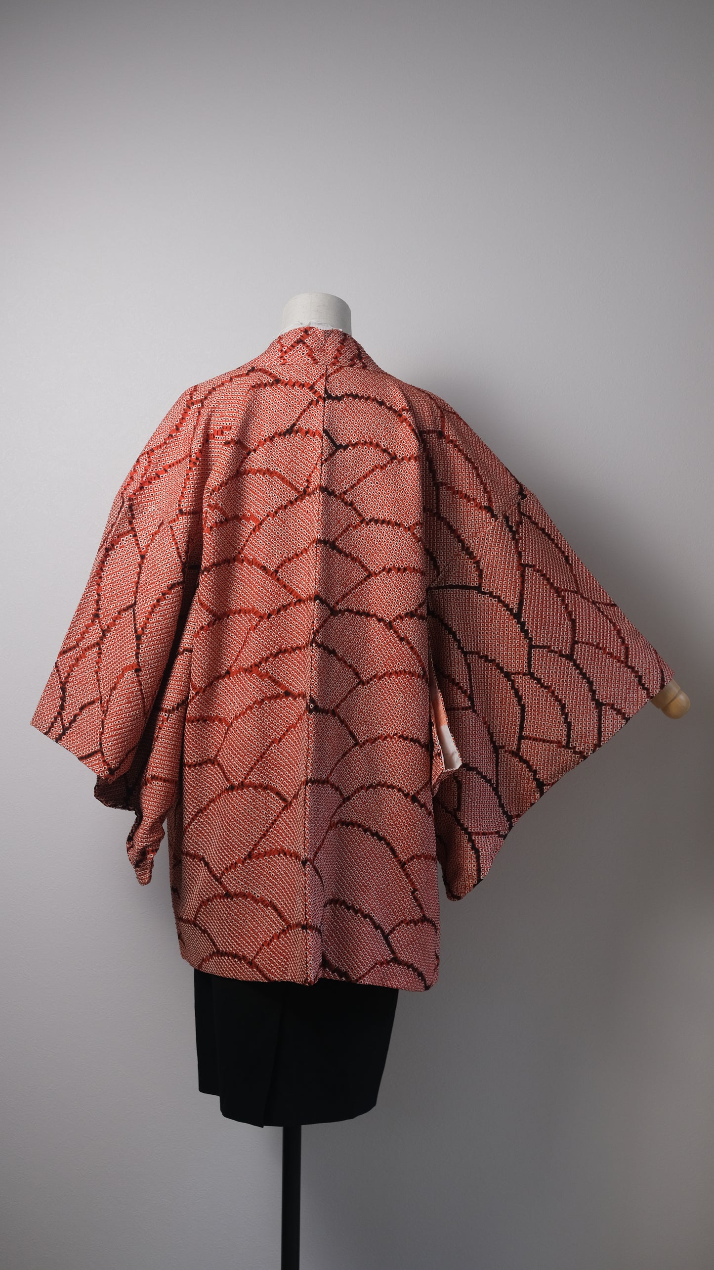 Red Seigaiha Wave Shibori Haori
