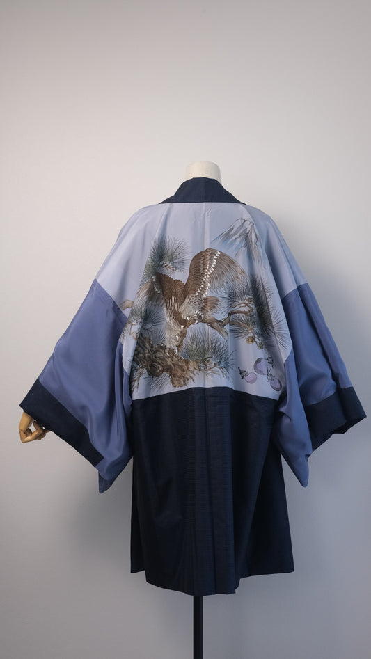 Indigo Haori with Hawk & Mt. Fuji Inner Design (For Men)