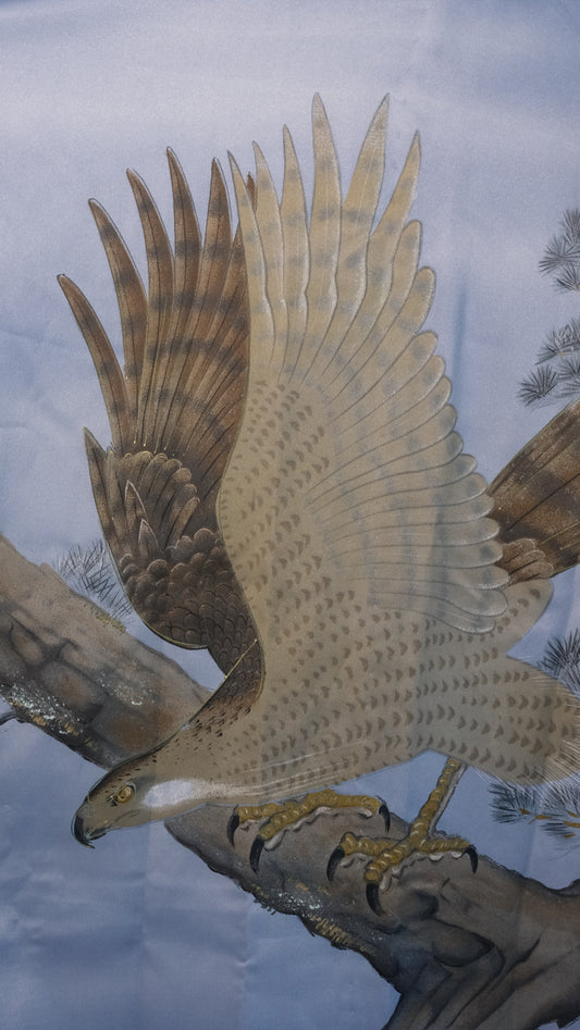 Indigo Haori with Hawk and Pine Tree Painting (For Men)