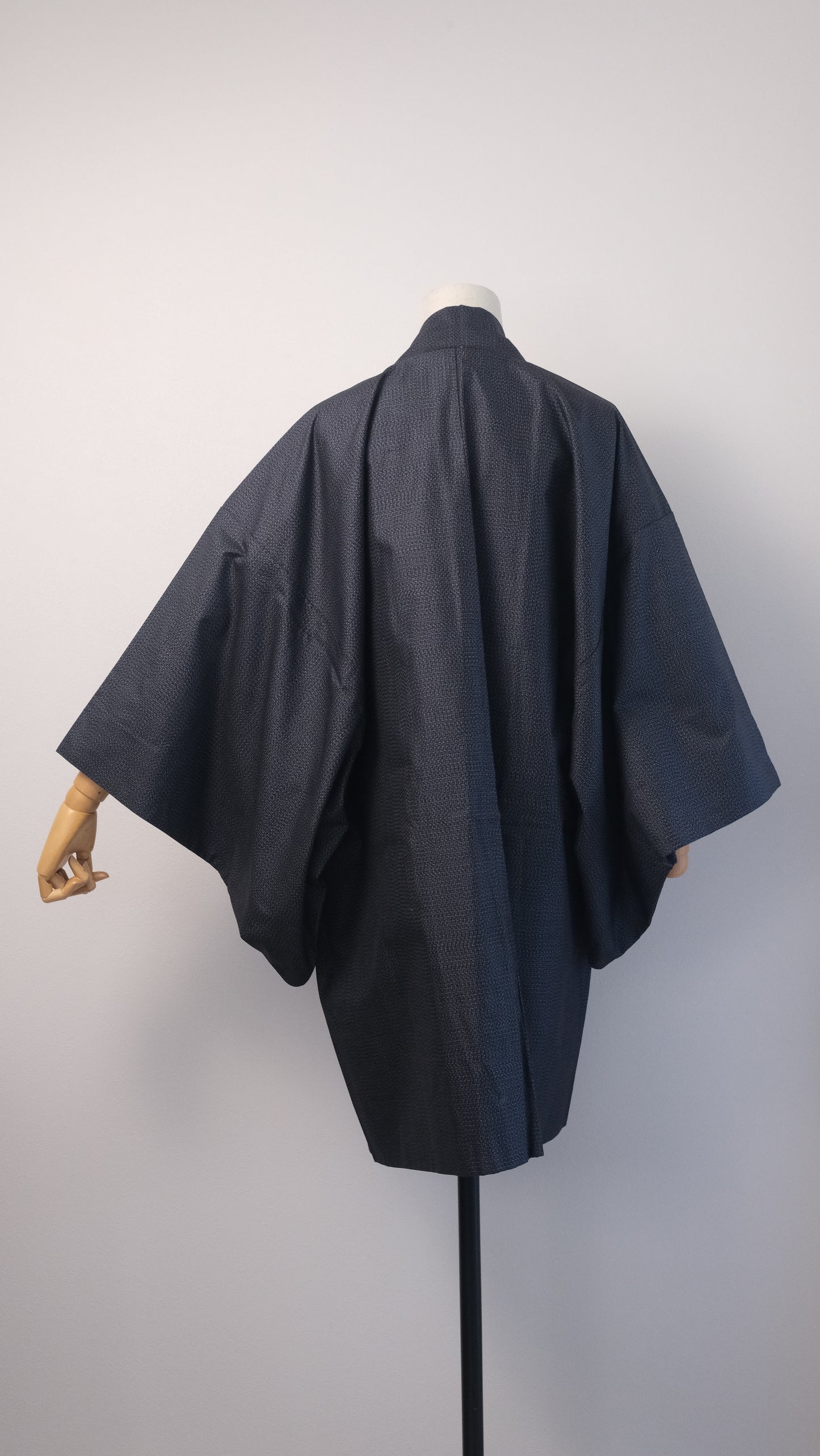 Subtle Navy Weave Haori with Illustrated Scenic Lining (For Men)