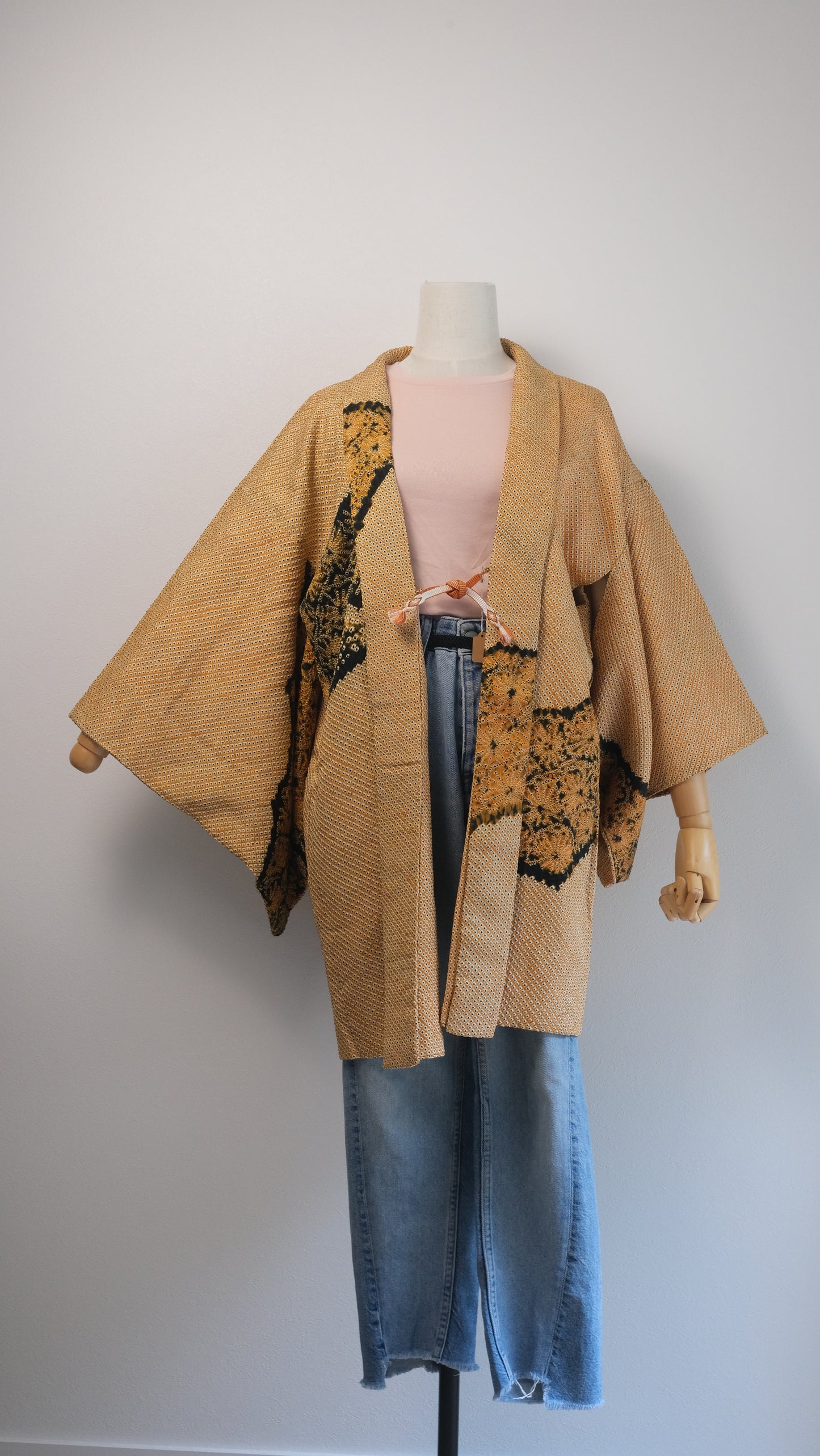 Golden Shibori Haori with Floral Motif