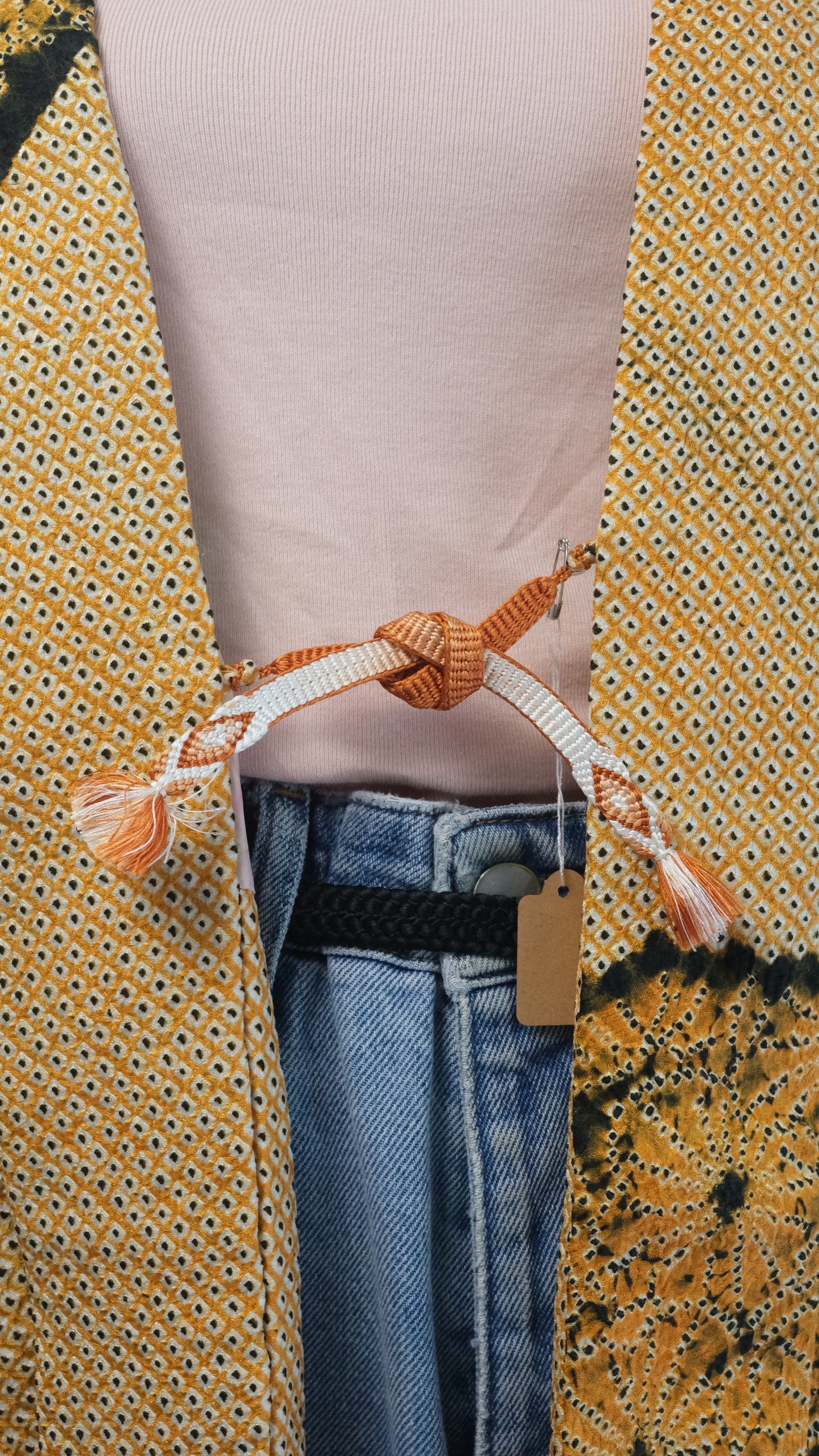 Golden Shibori Haori with Floral Motif