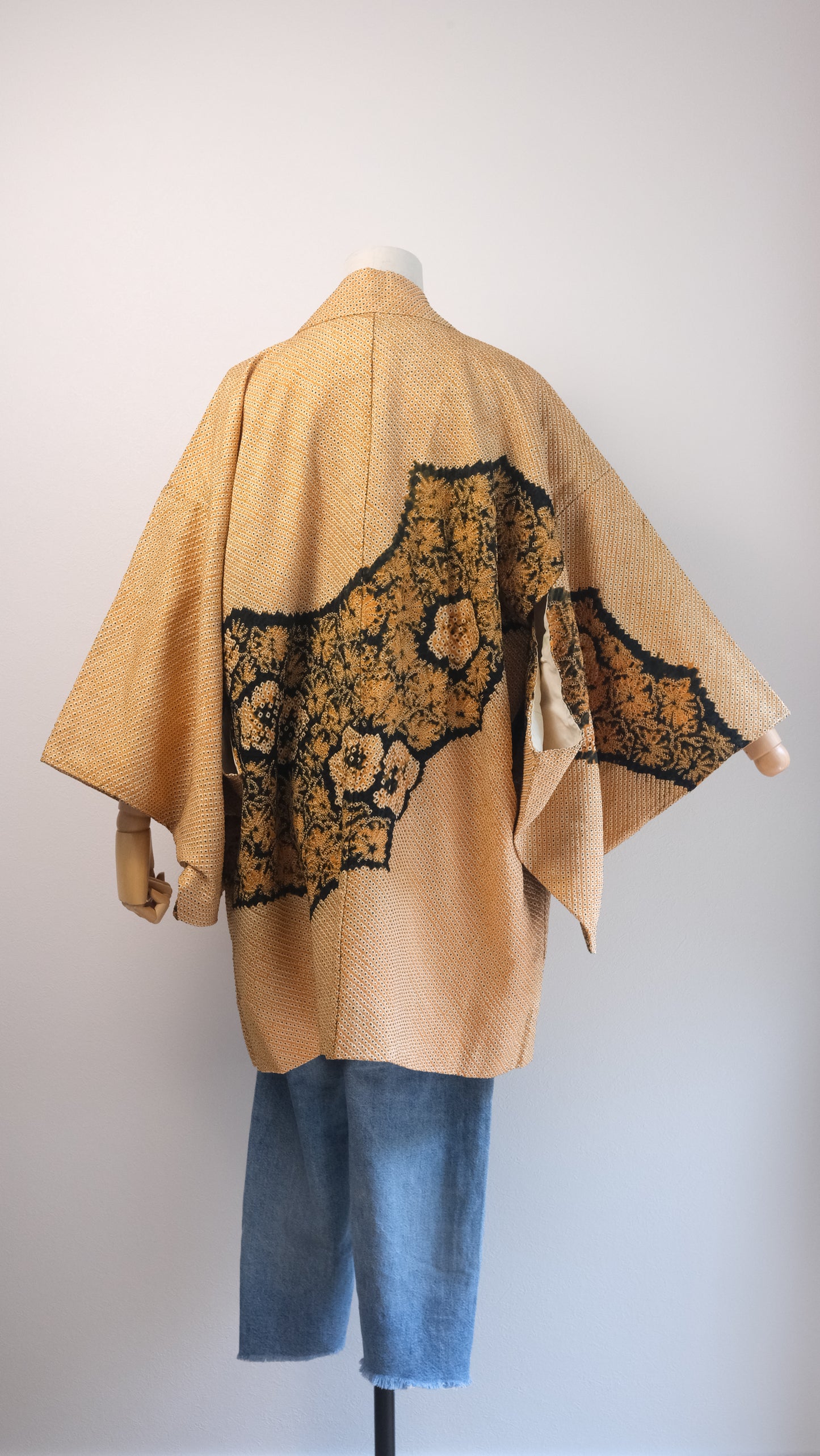 Golden Shibori Haori with Floral Motif