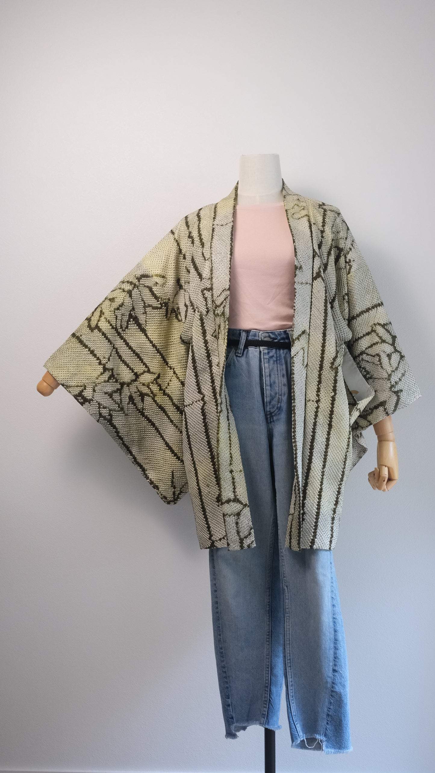 Olive Shibori Haori with Bamboo Motif