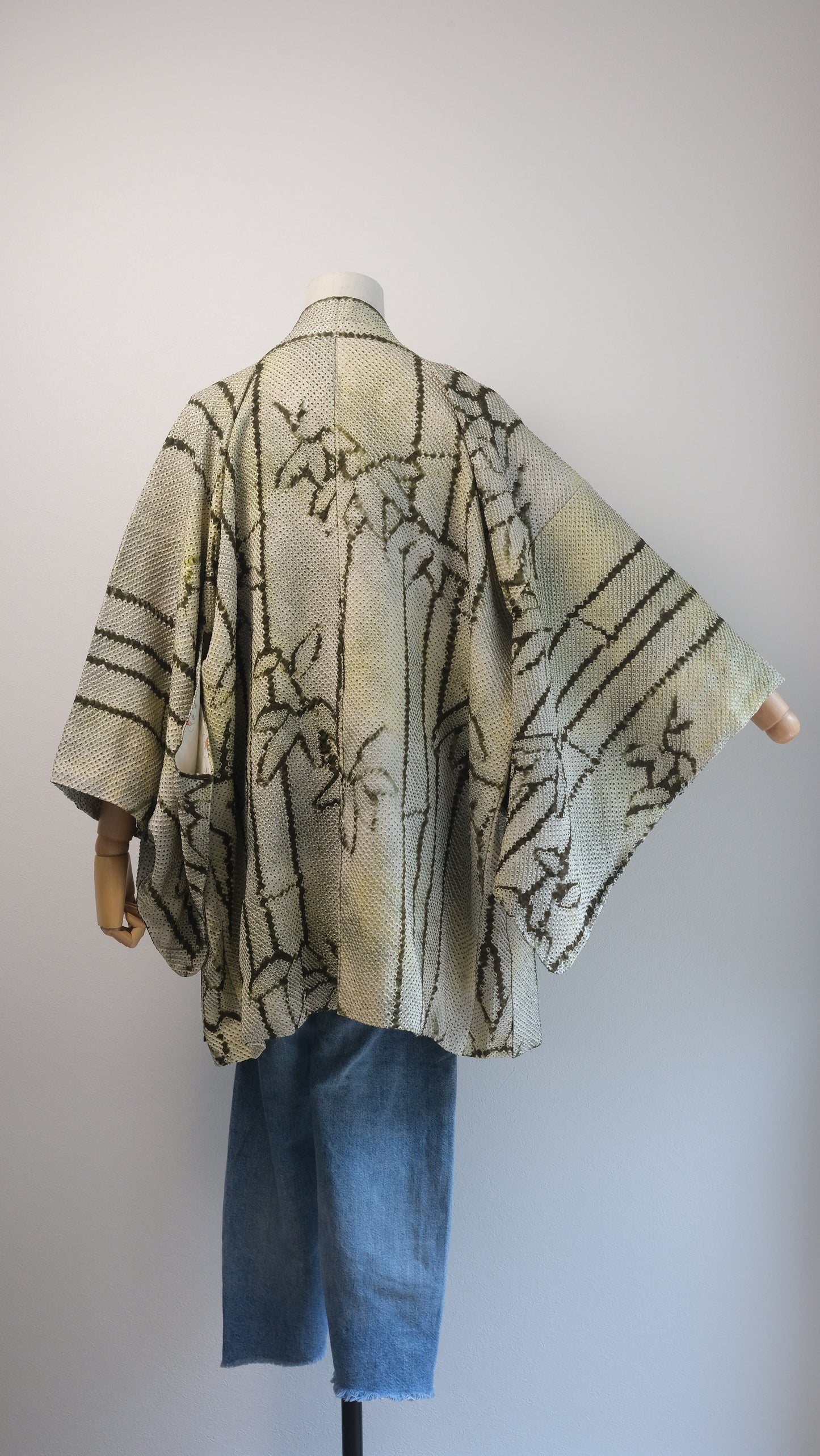 Olive Shibori Haori with Bamboo Motif