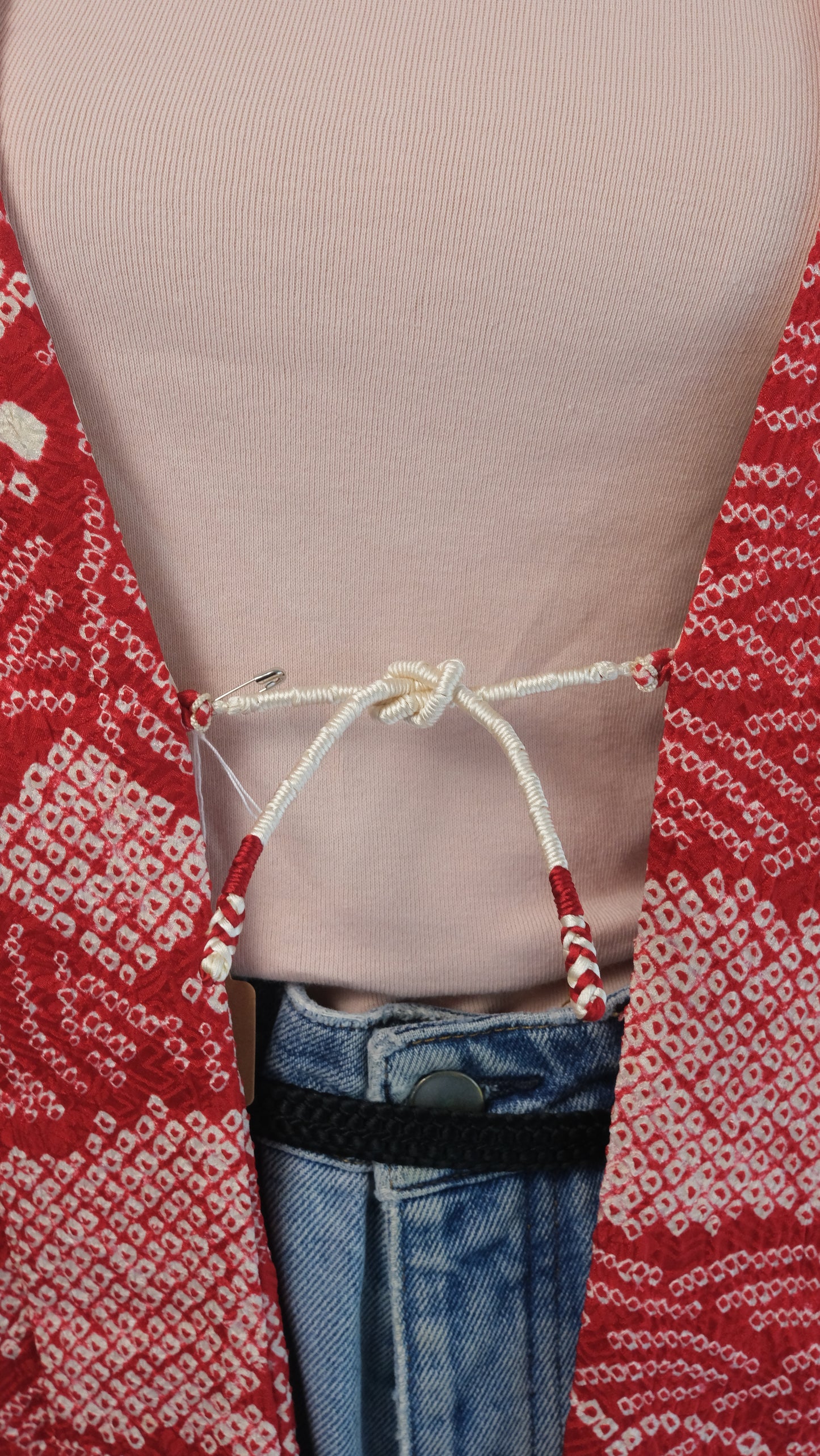 Vibrant Red Shibori Haori with Playful Lining