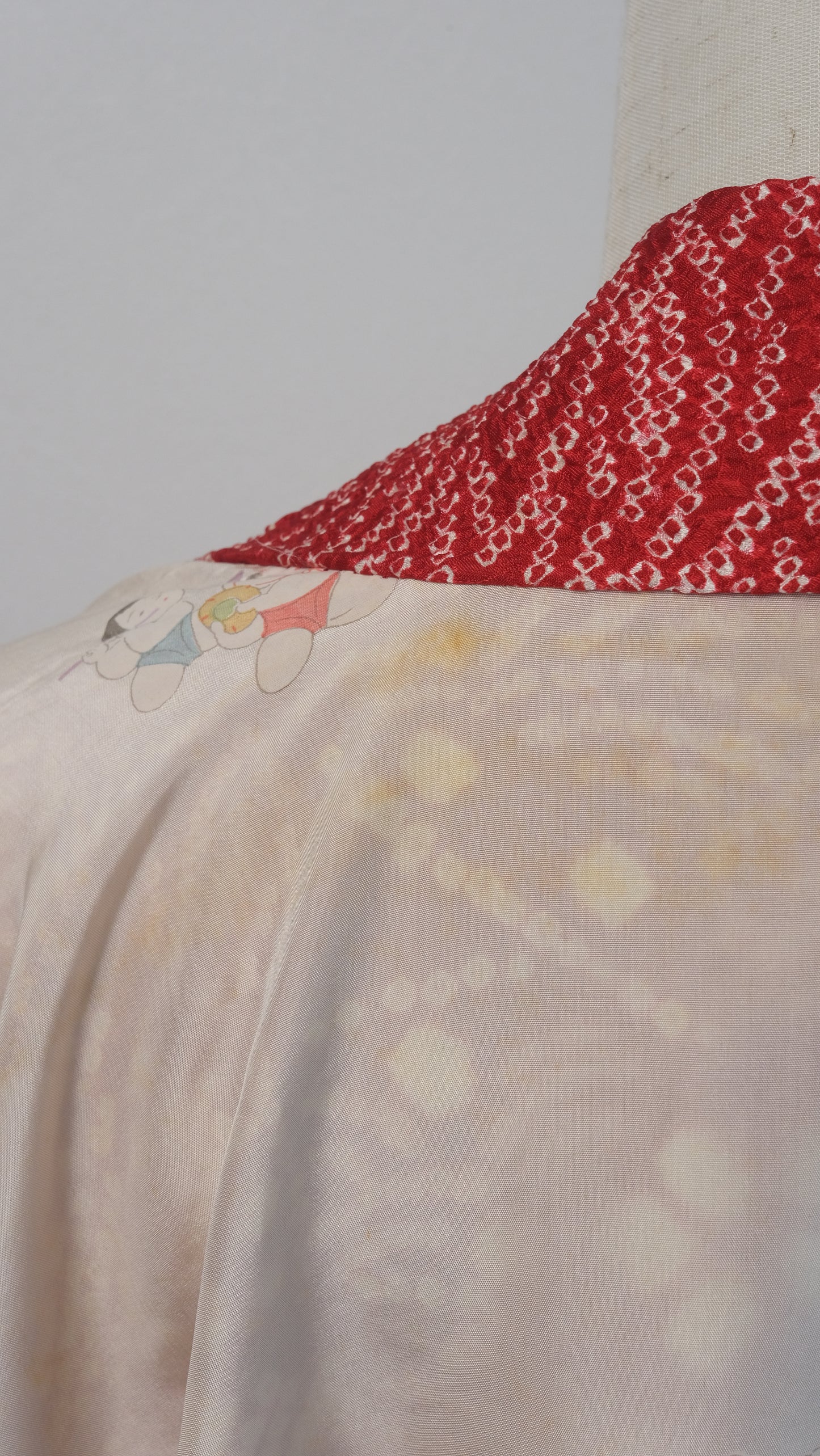 Vibrant Red Shibori Haori with Playful Lining