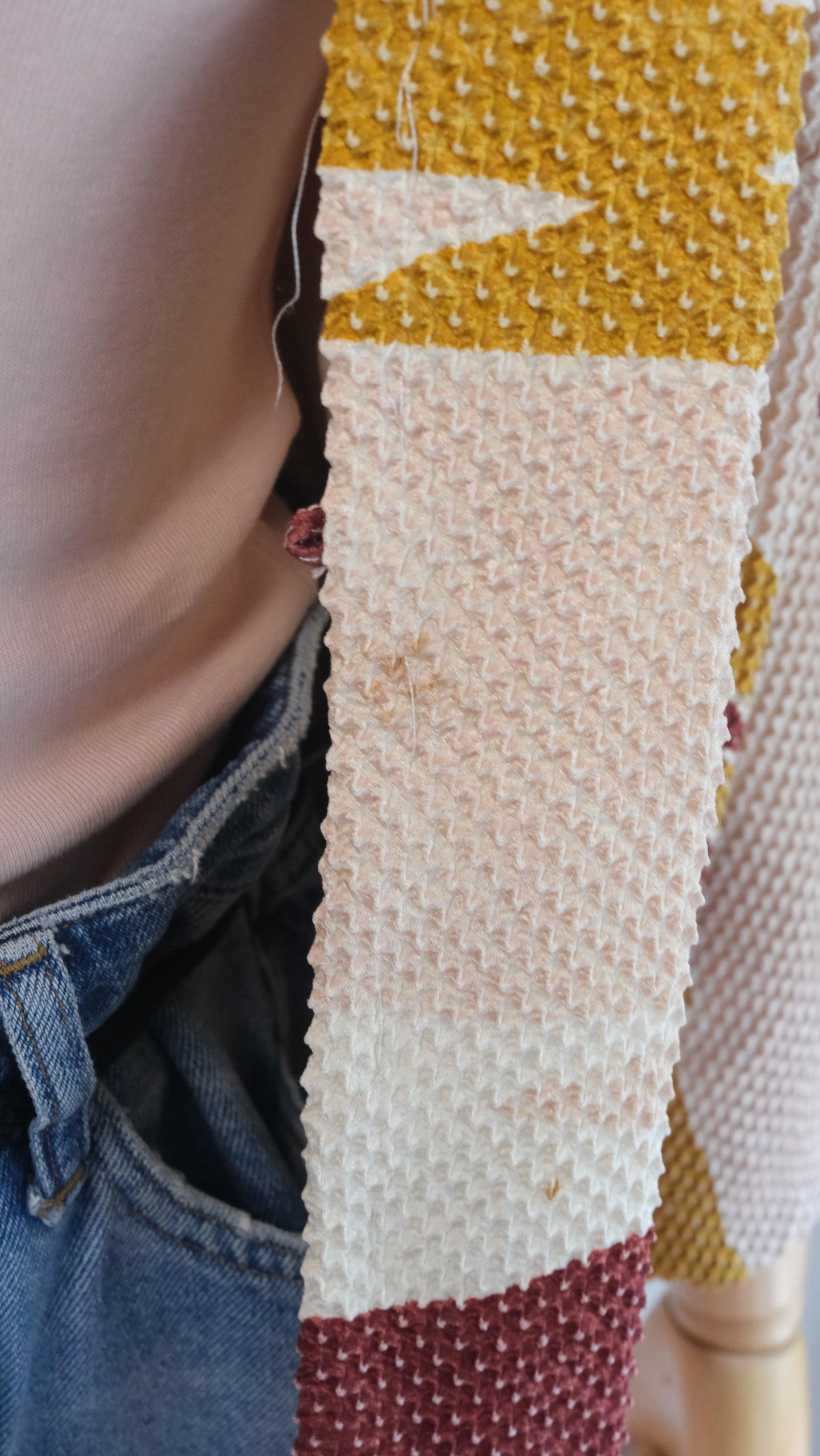 Peach Shibori Haori with Bold Brushstroke Motif