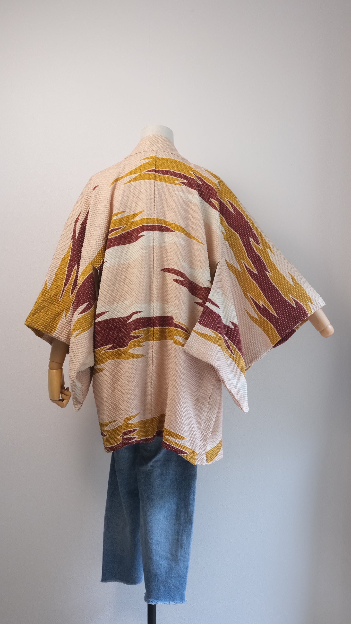 Peach Shibori Haori with Bold Brushstroke Motif