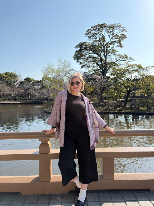 Vintage Purple Shibori Haori with Seigaiha Wave Pattern