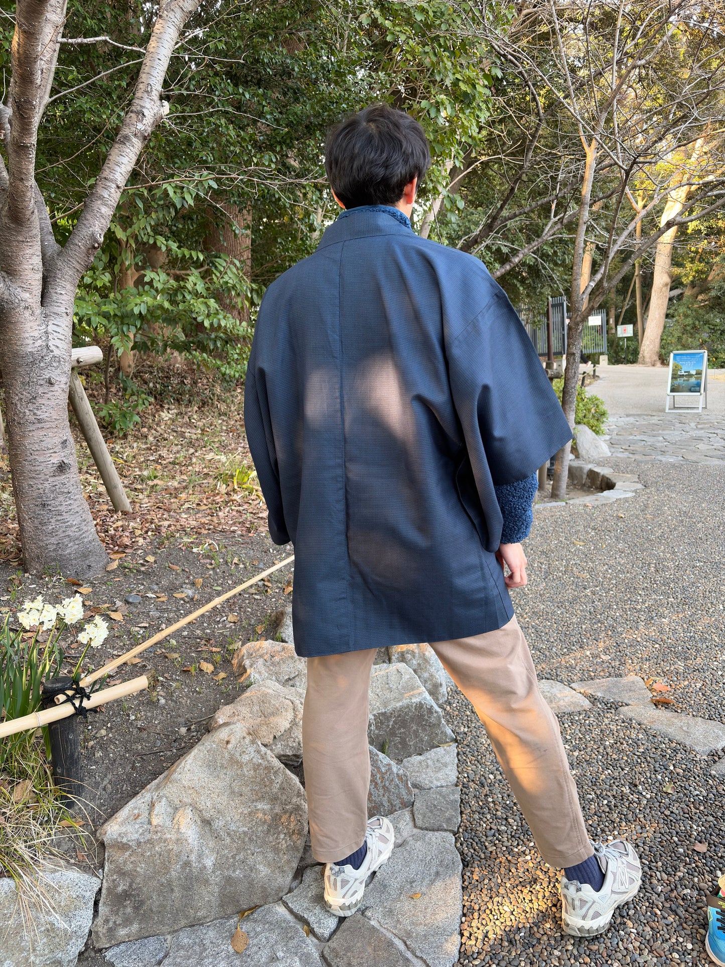 Vintage Navy Blue Haori with Sansui Landscape Painting (For Men)