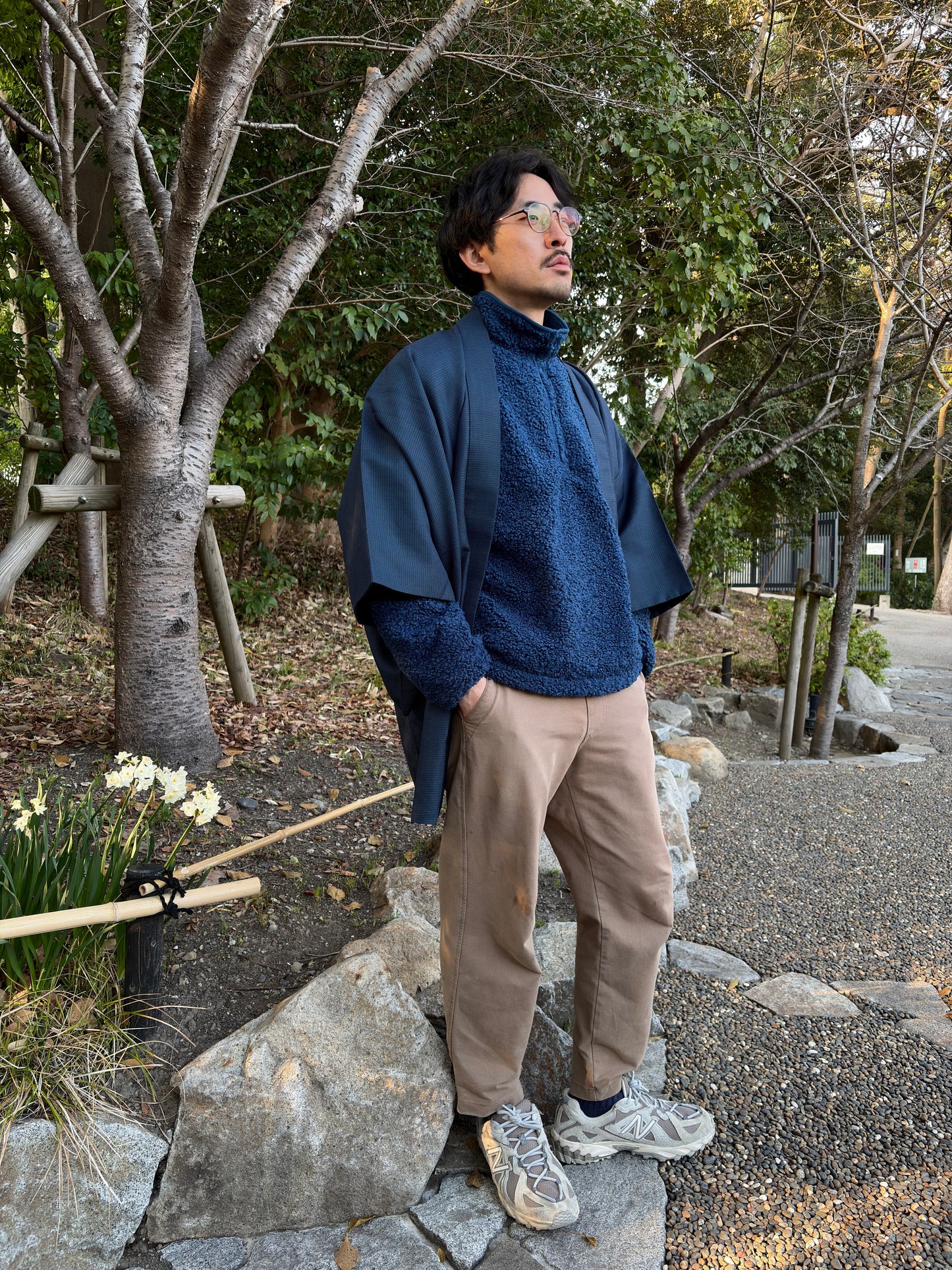 Vintage Navy Blue Haori with Sansui Landscape Painting (For Men)