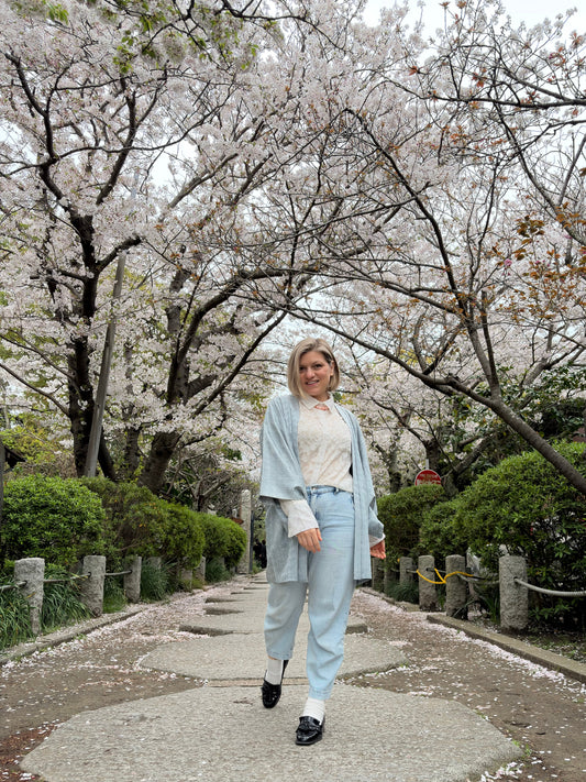 Vintage Blue Silk Haori with Snowfall Motif