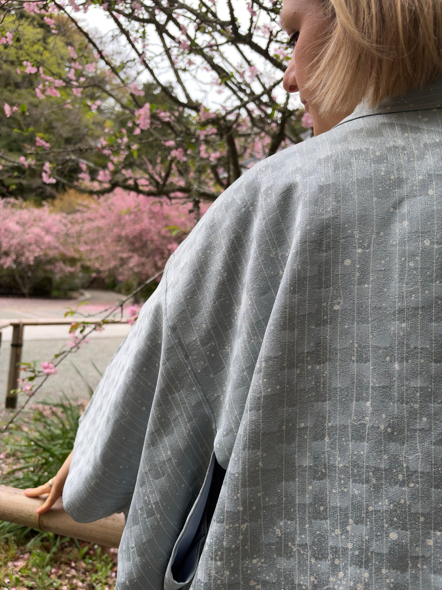 Vintage Blue Silk Haori with Snowfall Motif