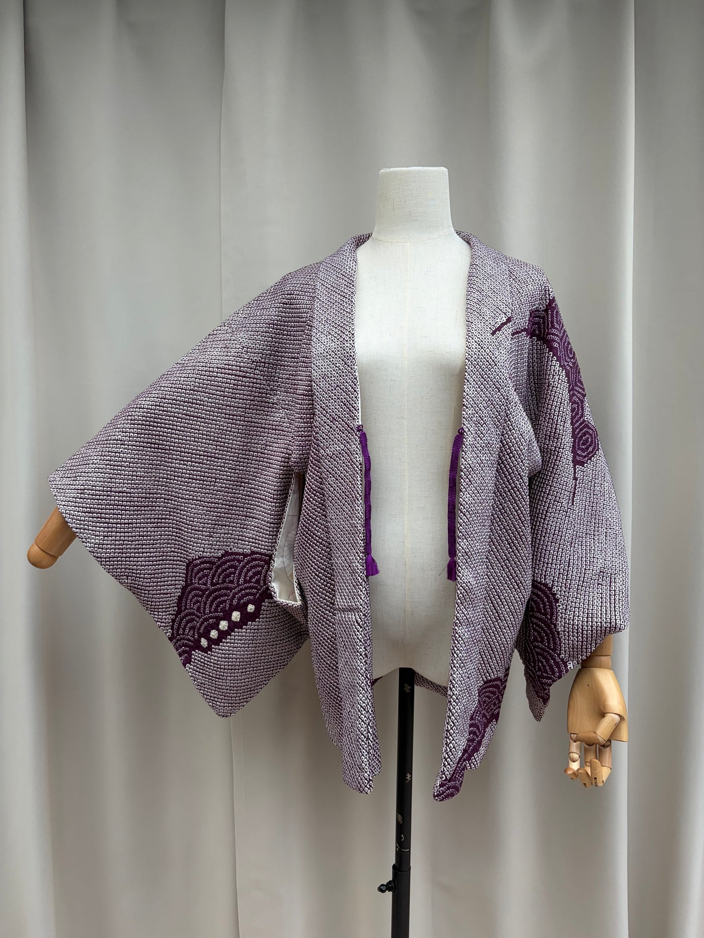 Vintage Purple Shibori Haori with Seigaiha Wave Pattern