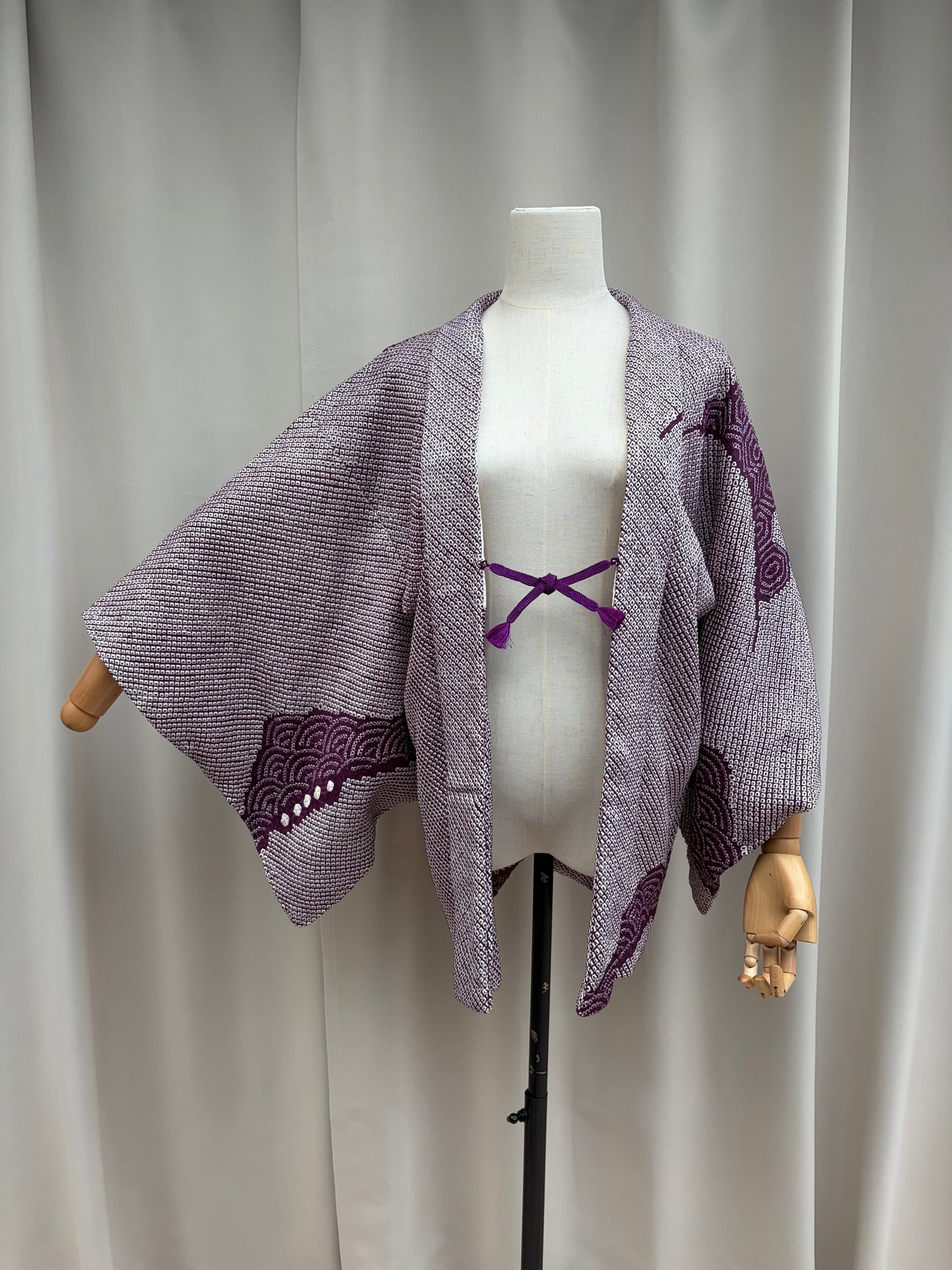 Vintage Purple Shibori Haori with Seigaiha Wave Pattern