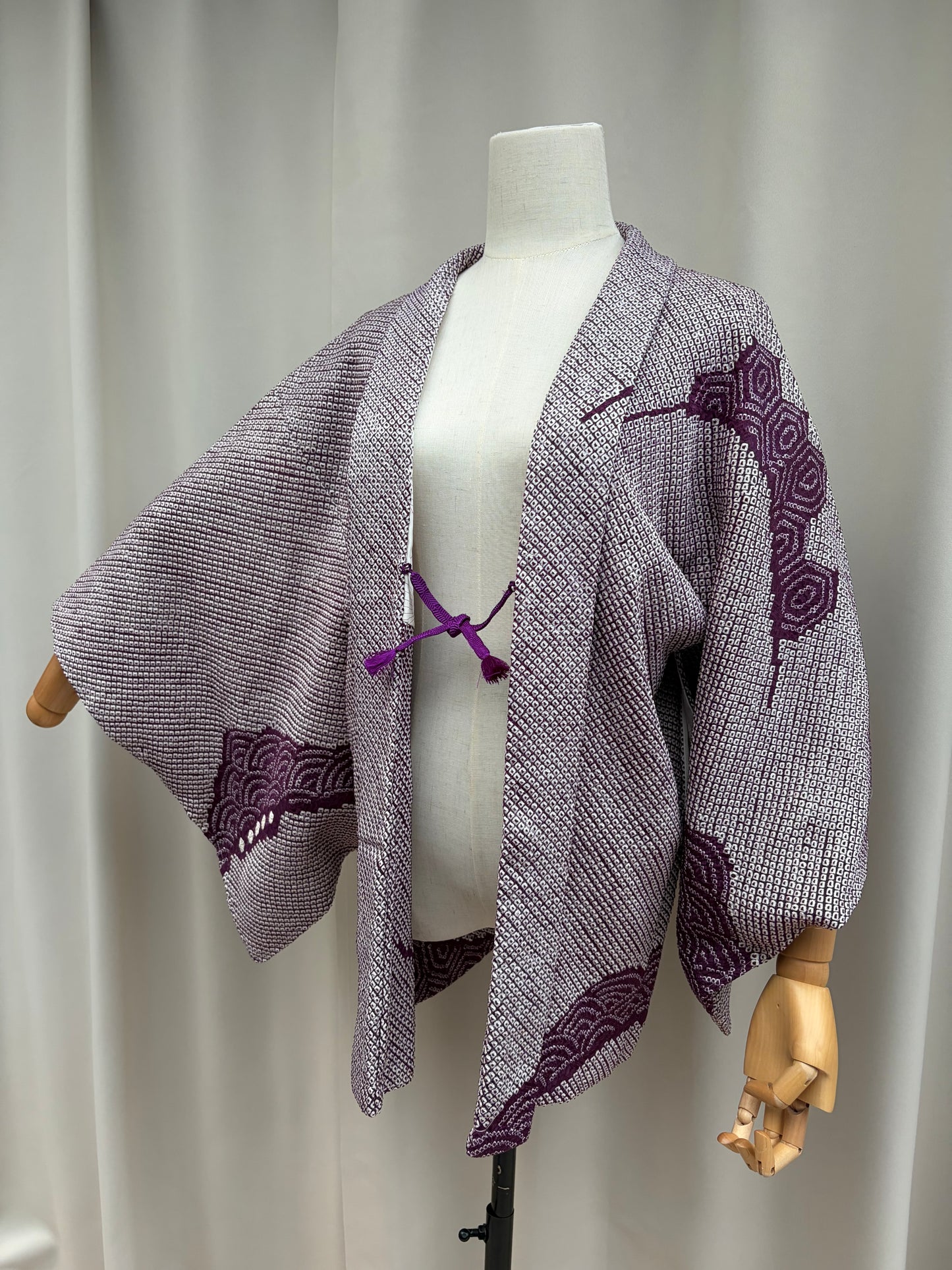 Vintage Purple Shibori Haori with Seigaiha Wave Pattern