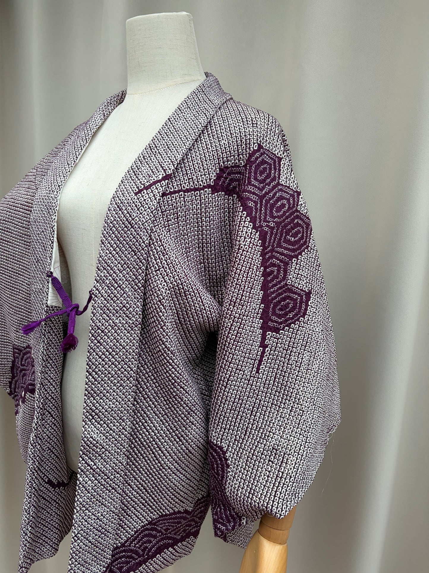 Vintage Purple Shibori Haori with Seigaiha Wave Pattern