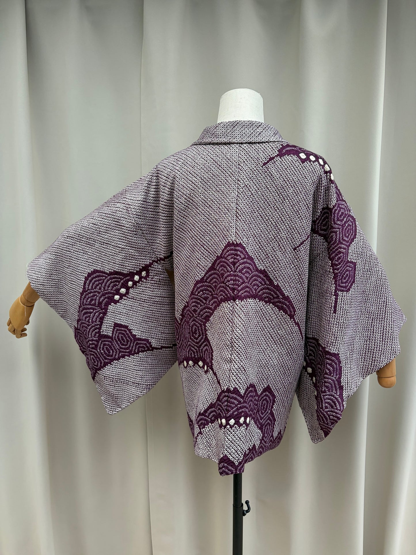 Vintage Purple Shibori Haori with Seigaiha Wave Pattern