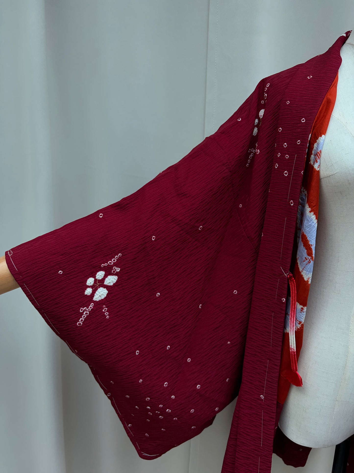 Vintage Burgundy Shibori Haori with Botanical Motifs