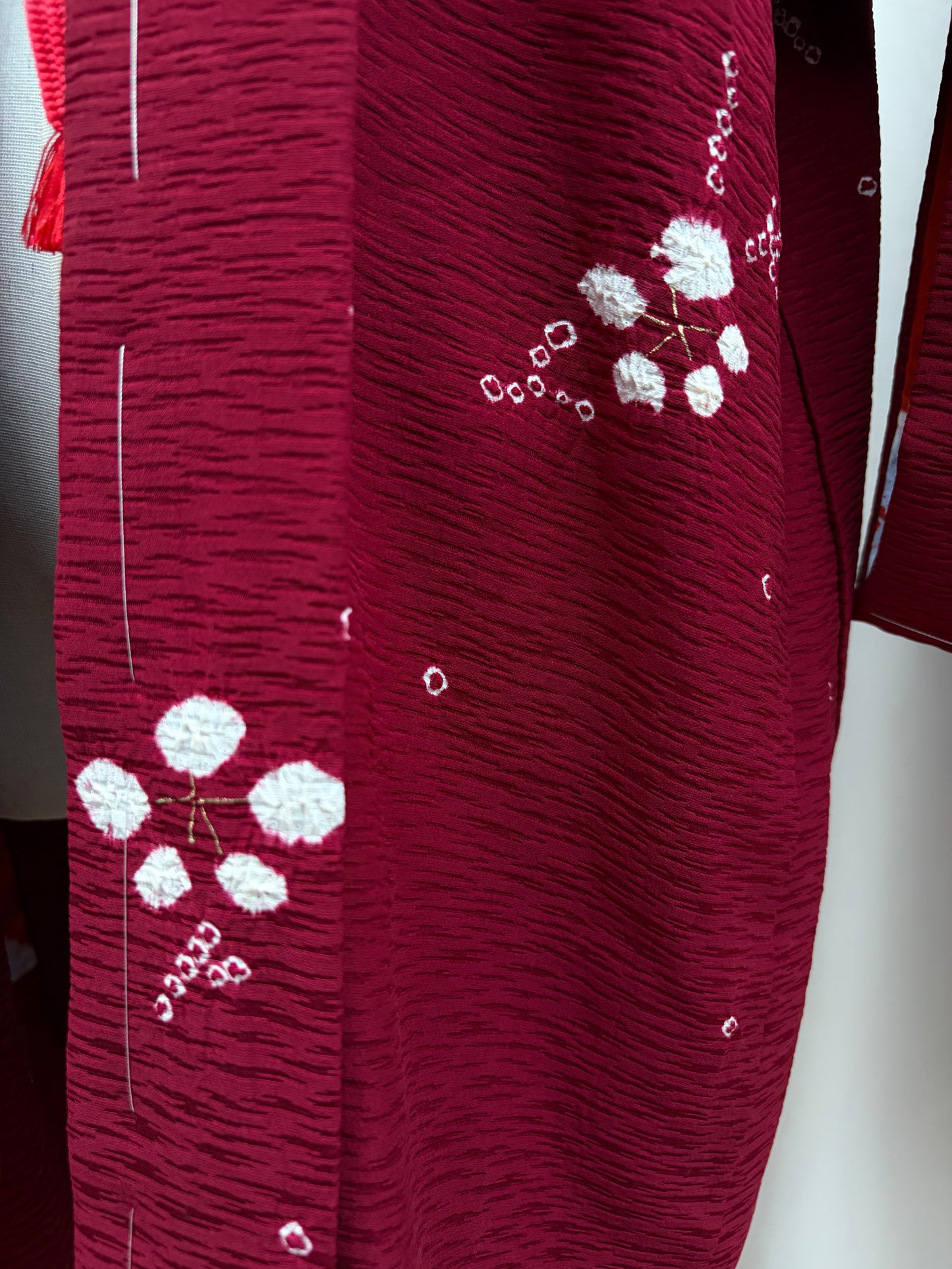 Vintage Burgundy Shibori Haori with Botanical Motifs