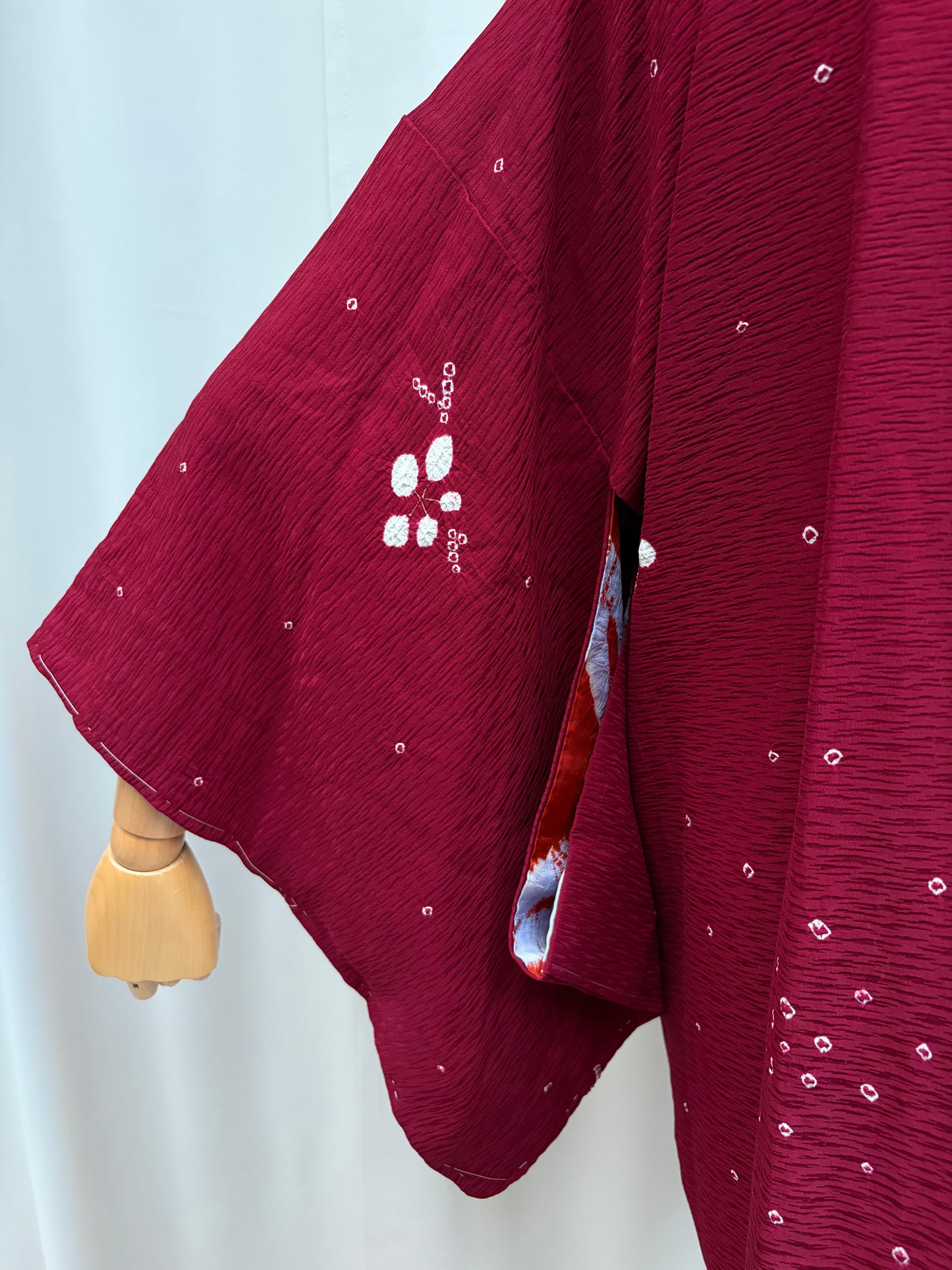 Vintage Burgundy Shibori Haori with Botanical Motifs