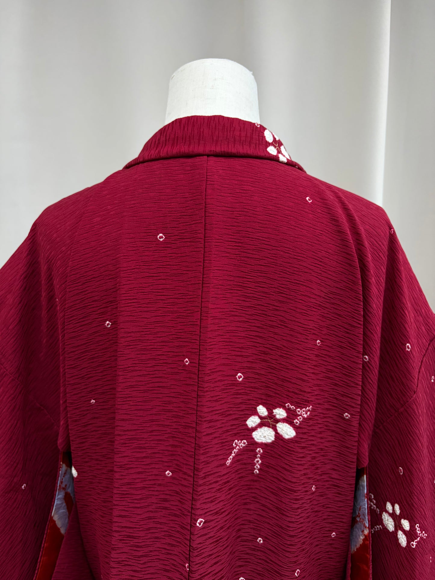 Vintage Burgundy Shibori Haori with Botanical Motifs
