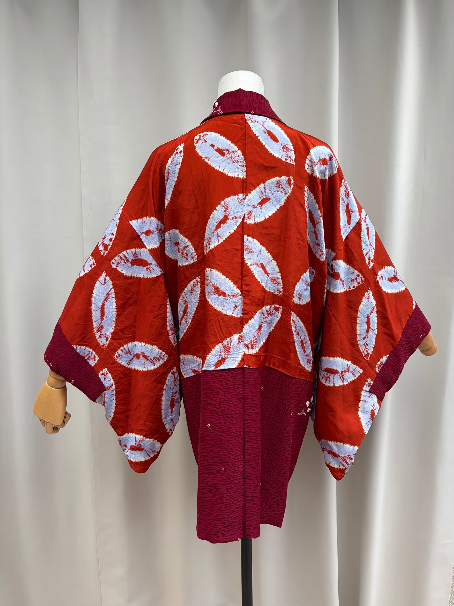 Vintage Burgundy Shibori Haori with Botanical Motifs