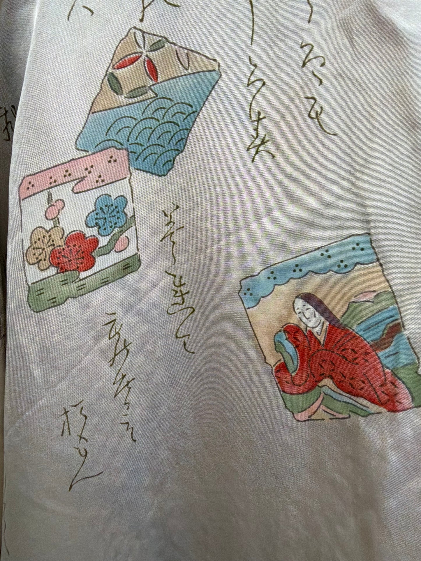 Vintage Burgundy Shibori Haori with Karuta Poetry Card Lining