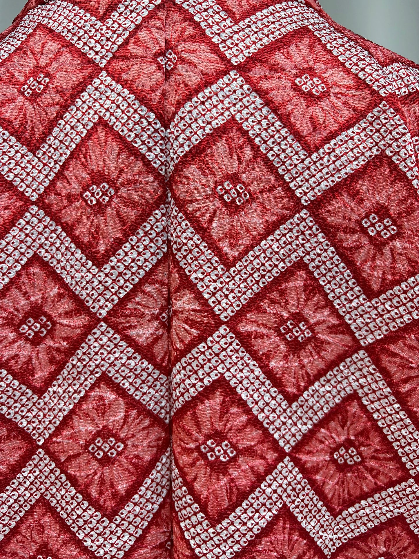 Vintage Red Shibori-Style Haori with Higaki Diamond Pattern
