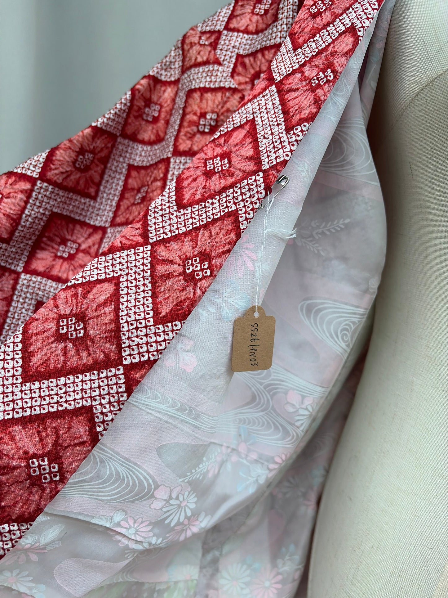 Vintage Red Shibori-Style Haori with Higaki Diamond Pattern
