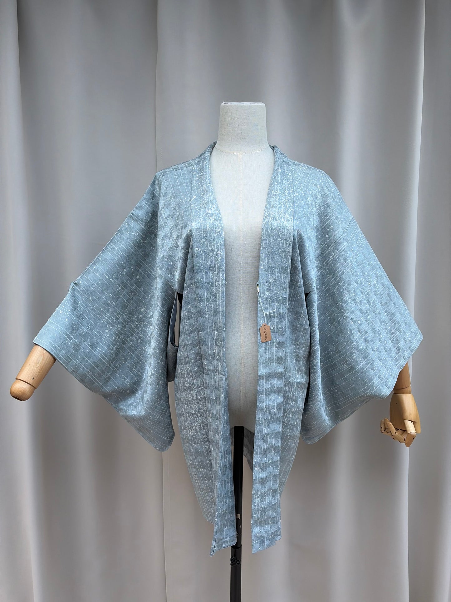 Vintage Blue Silk Haori with Snowfall Motif