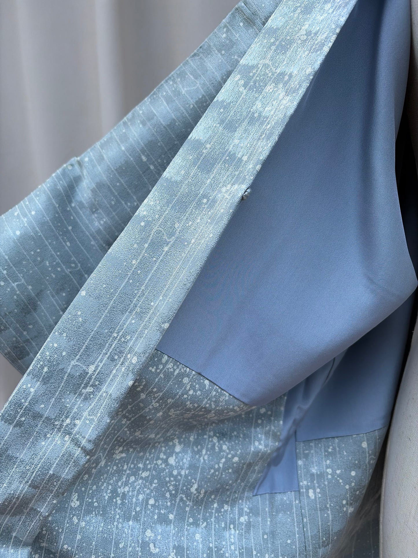 Vintage Blue Silk Haori with Snowfall Motif