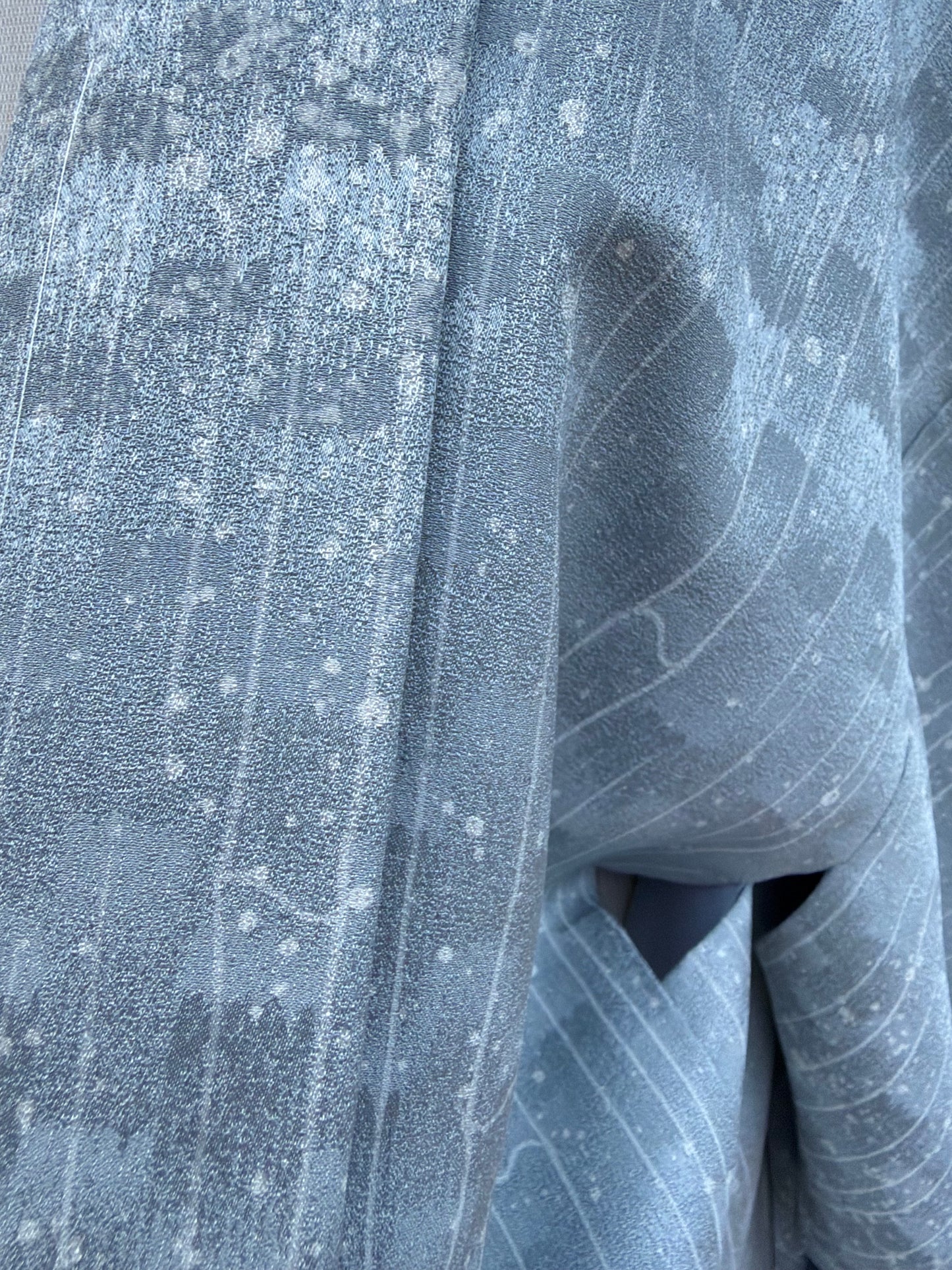 Vintage Blue Silk Haori with Snowfall Motif
