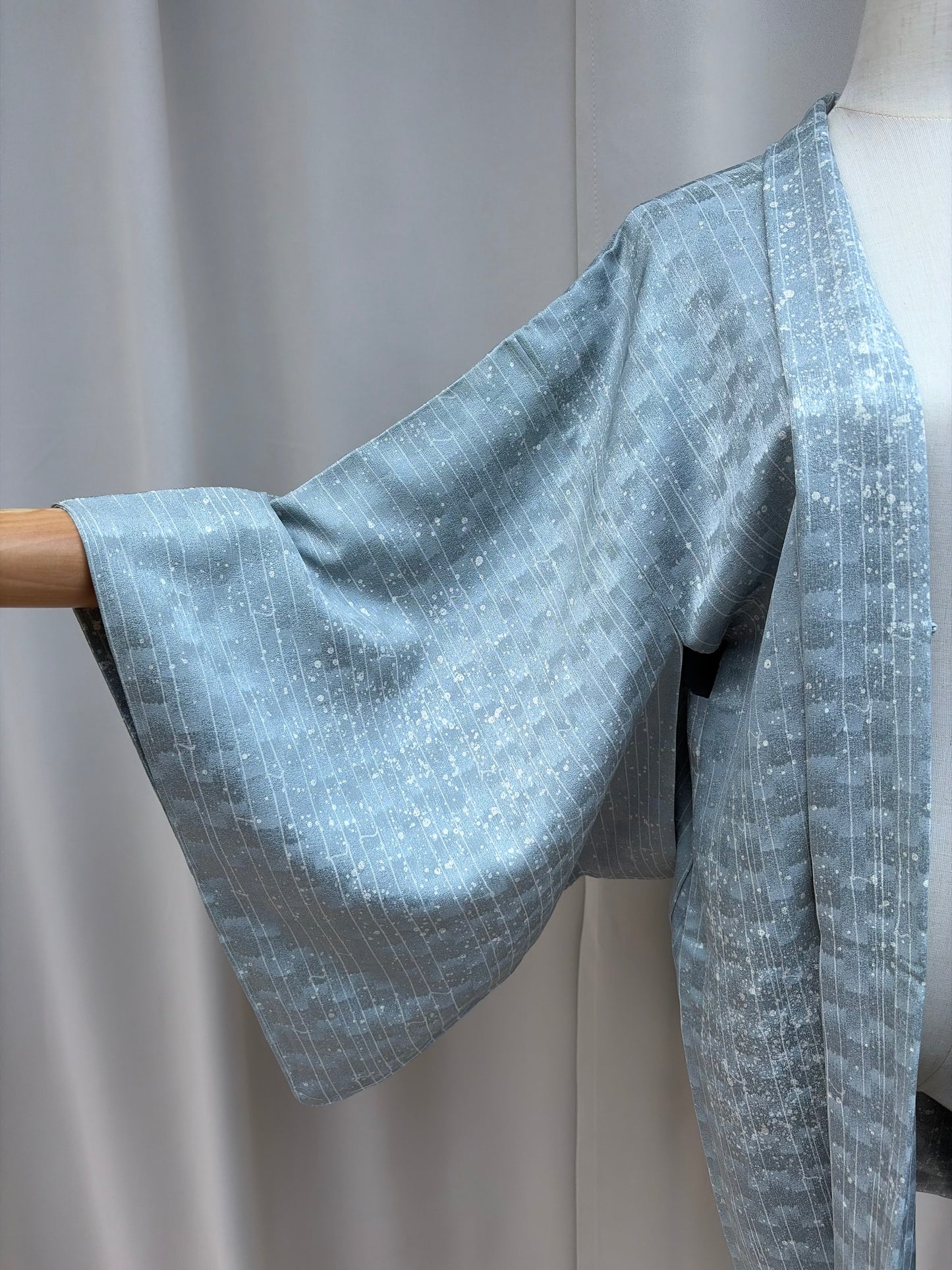 Vintage Blue Silk Haori with Snowfall Motif