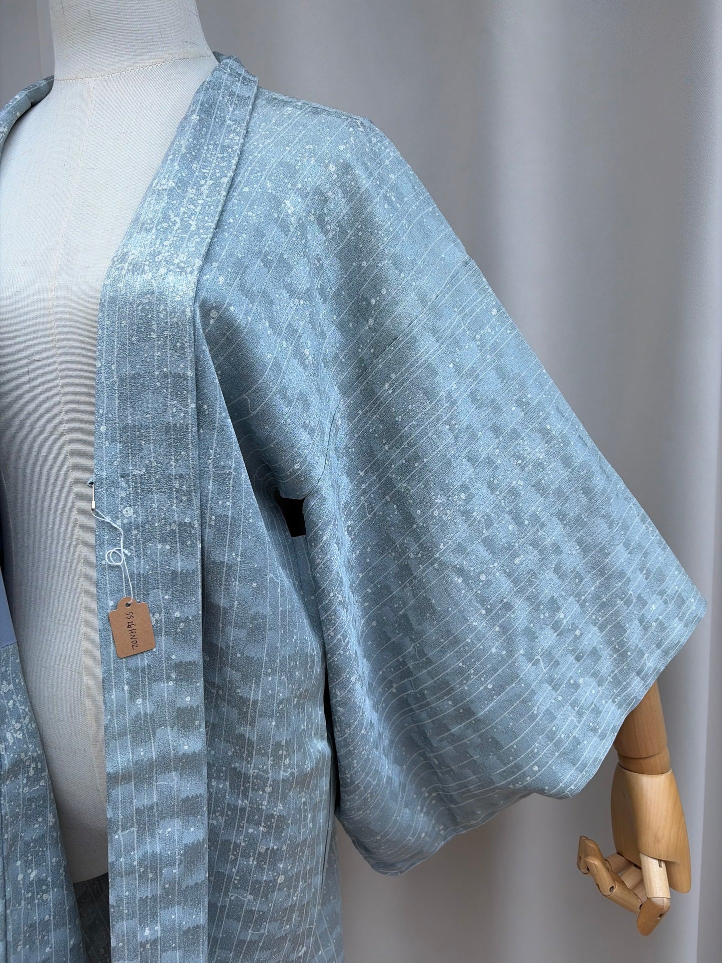 Vintage Blue Silk Haori with Snowfall Motif
