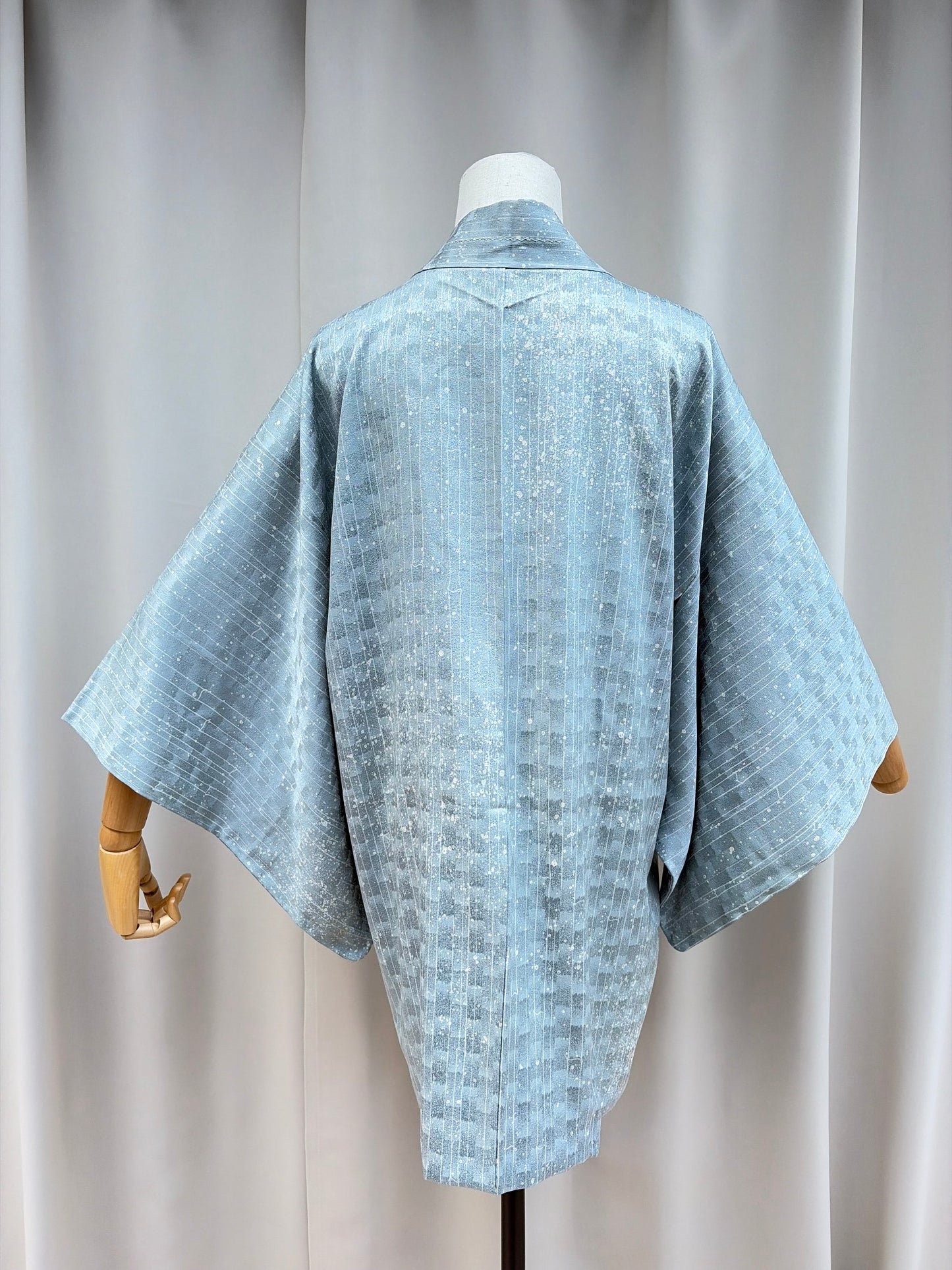Vintage Blue Silk Haori with Snowfall Motif