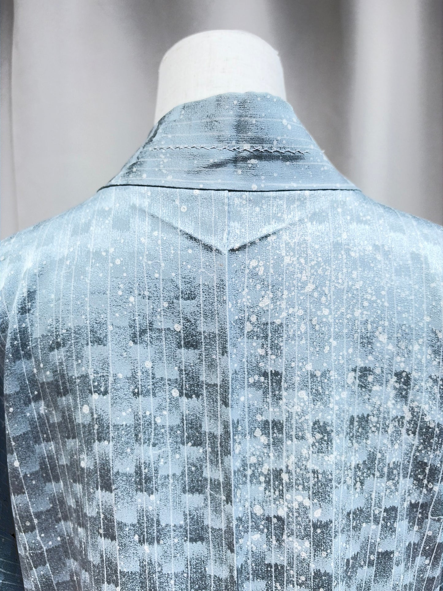 Vintage Blue Silk Haori with Snowfall Motif