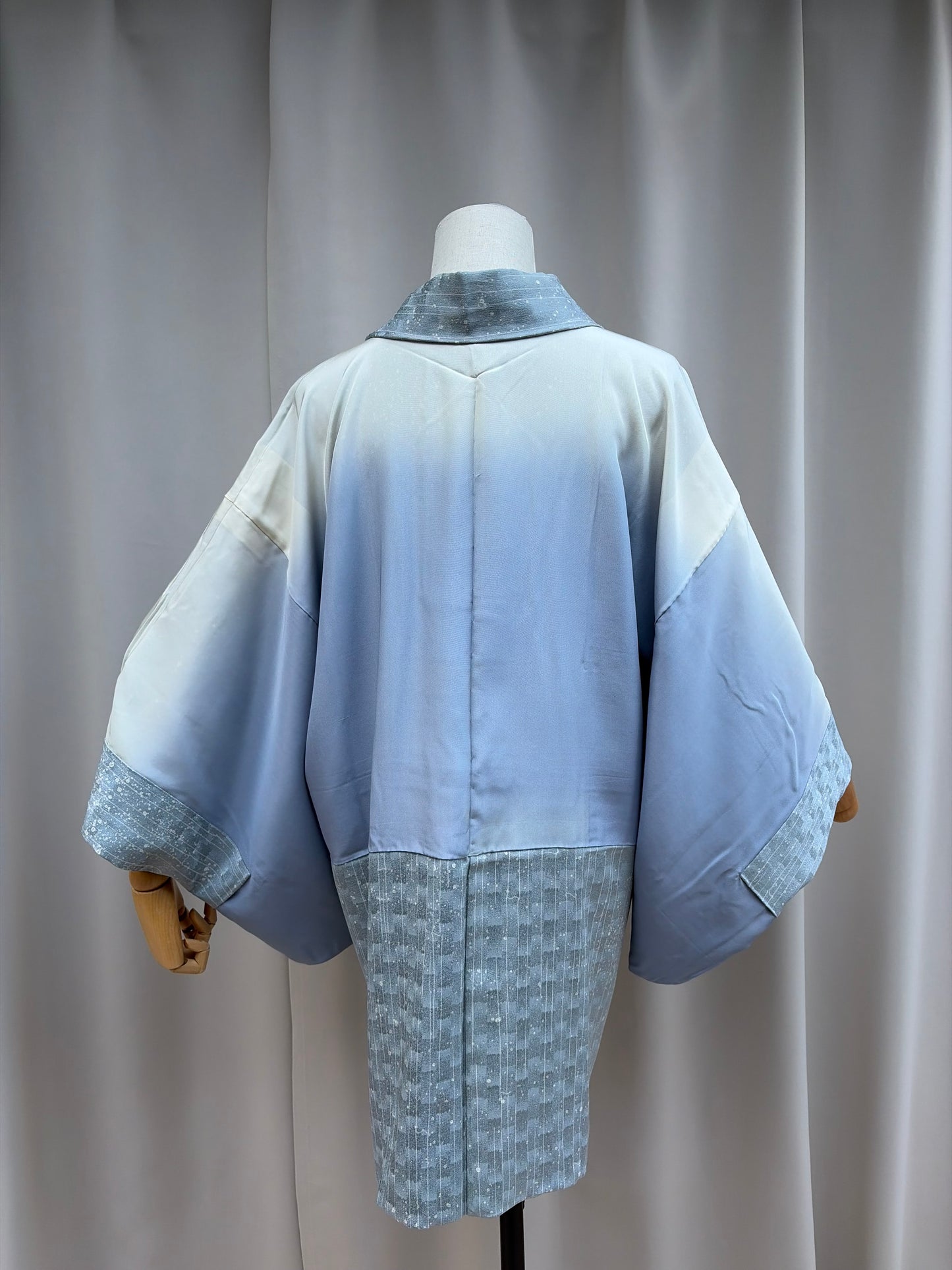 Vintage Blue Silk Haori with Snowfall Motif