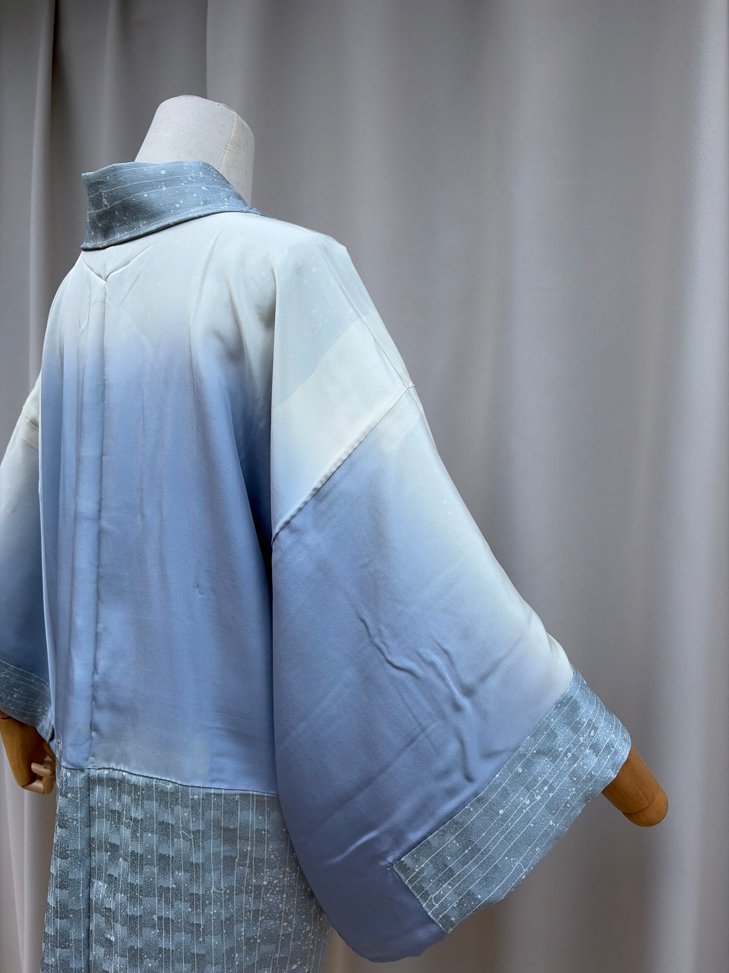 Vintage Blue Silk Haori with Snowfall Motif