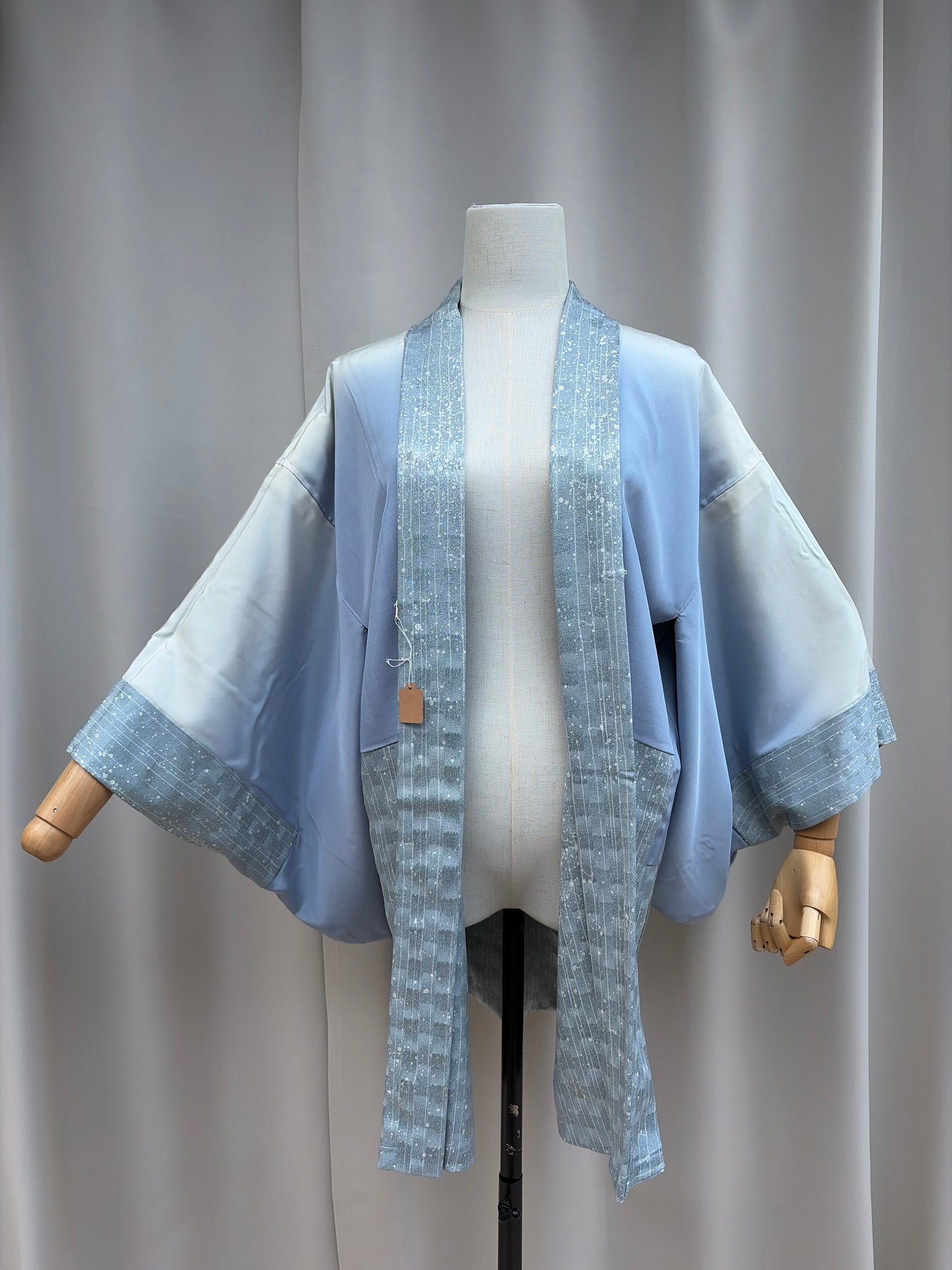Vintage Blue Silk Haori with Snowfall Motif